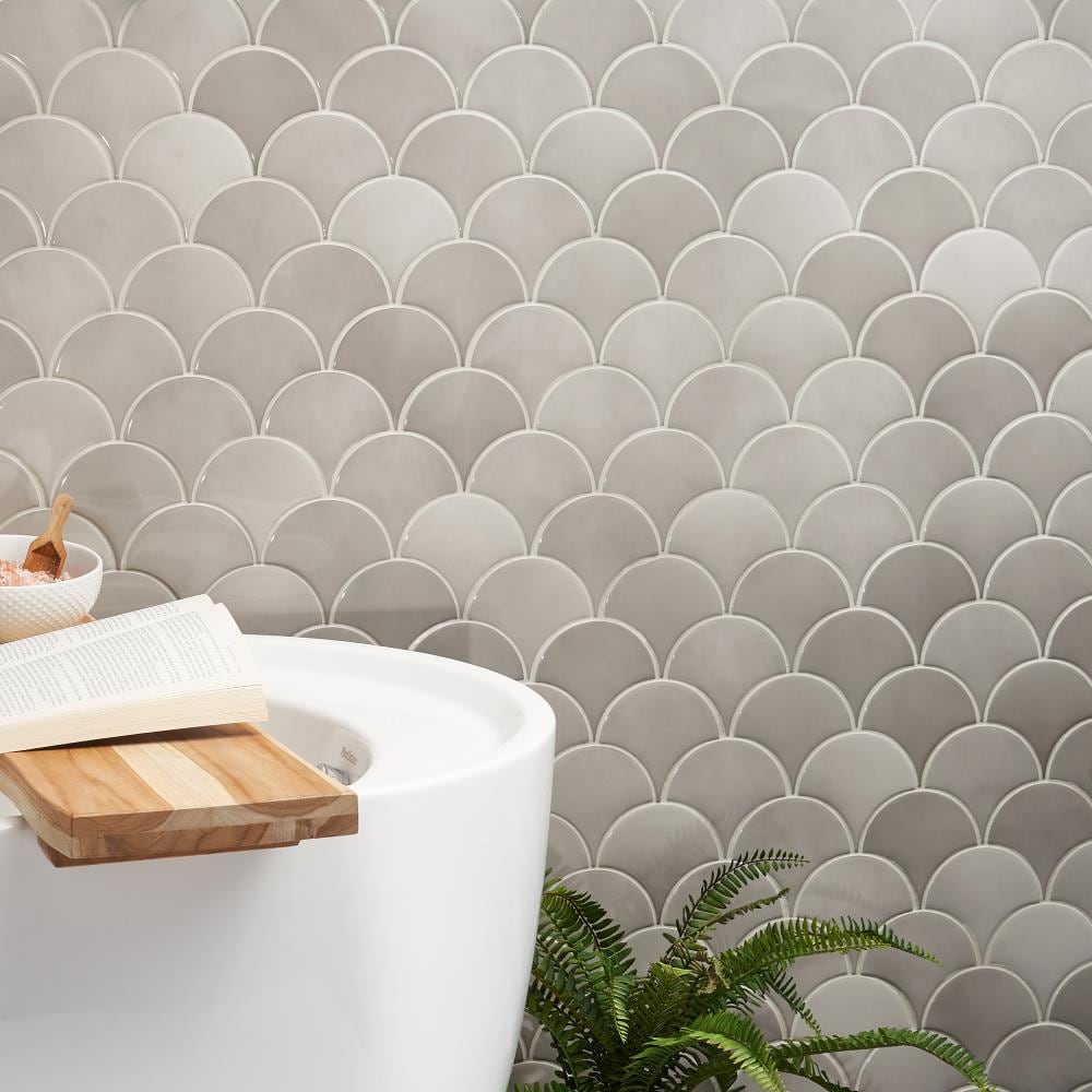 Tidewater Gray Polished Ceramic Fish Scale Wall Tile