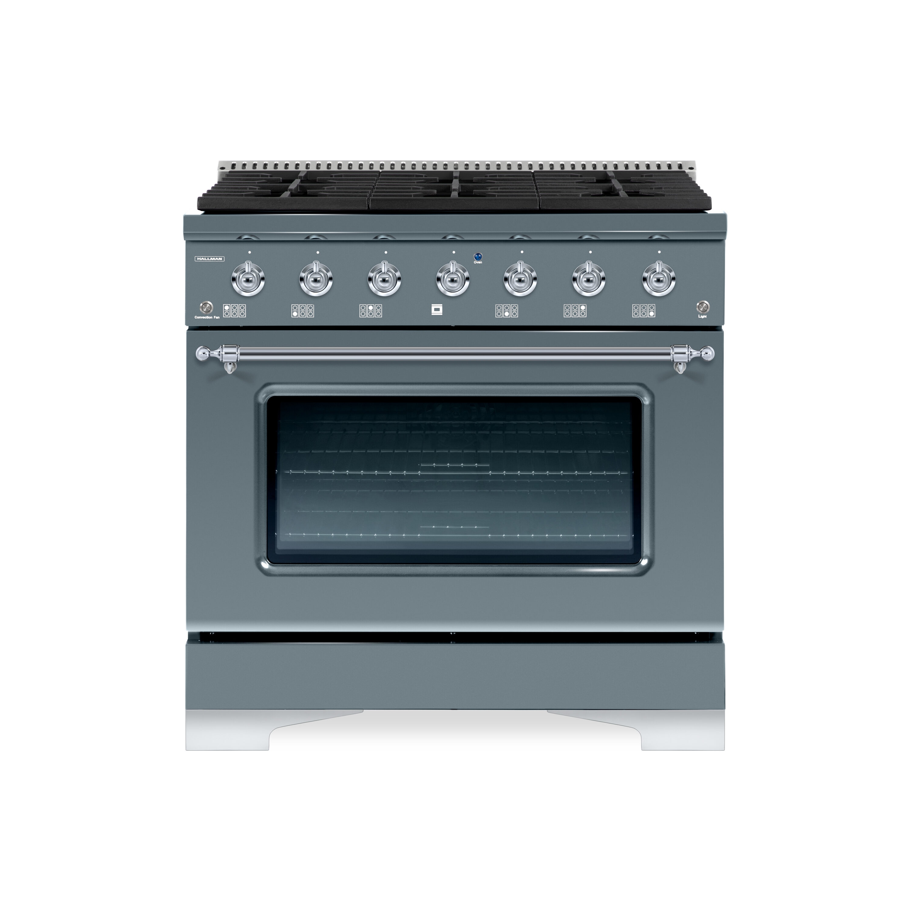 Hallman HCLRDF36CMGR 36-in Deep recessed 6 burners Convection Oven Freestanding Dual Fuel Range ( Blue Grey )