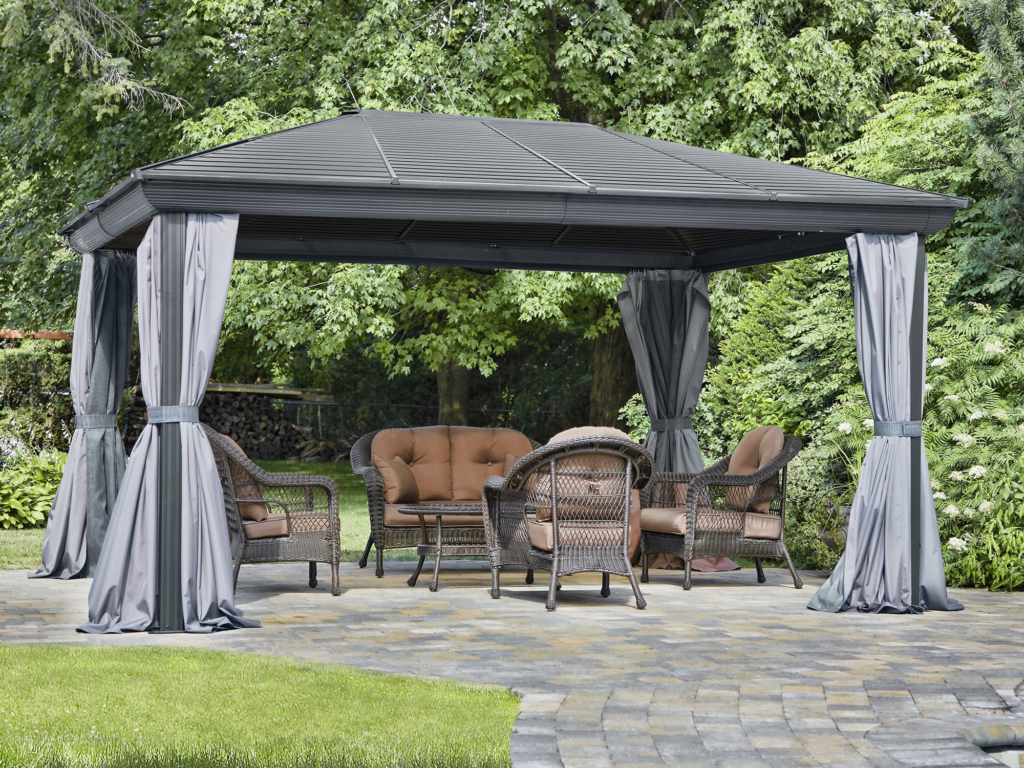 Gazebo Penguin 43226MR-32 16.1-ft x 11.9-ft Venus Slate Metal Rectangle Screened Gazebo with Steel Roof