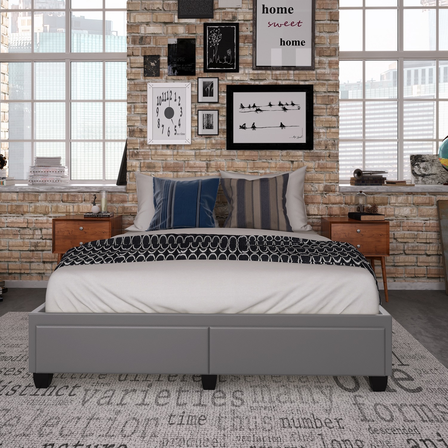 Boyd Sleep HC979562 Parma Leatherette Upholstered Platform Base with Storage Drawers- Sturdy Wood Slat Support- No Box Spring Required