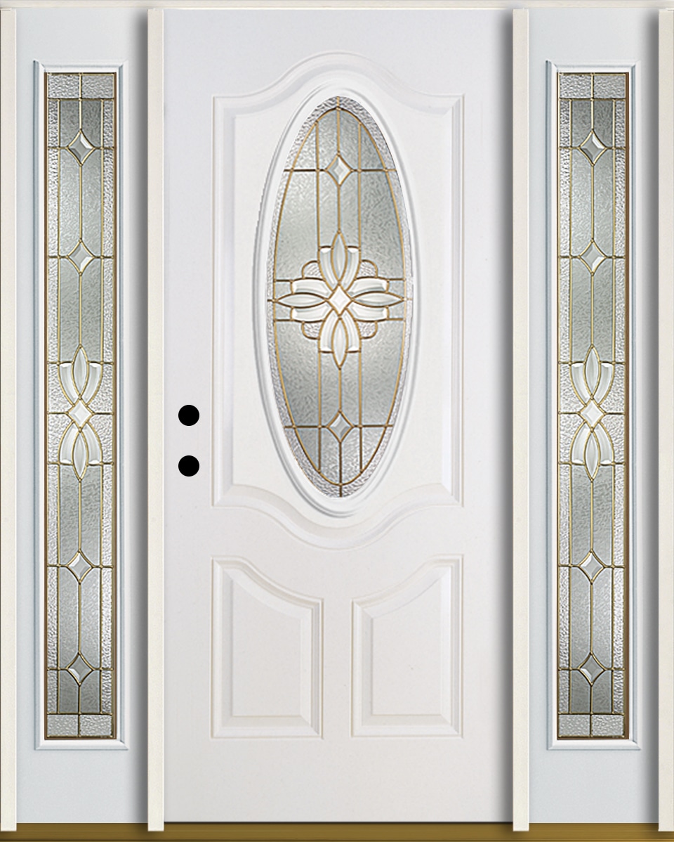 RELIABILT LO841855 Laurel 60-in x 80-in x 4-9/16-in Fiberglass Oval lite Right-hand inswing Modern White Painted Prehung Front Door with Sidelights Insulating core