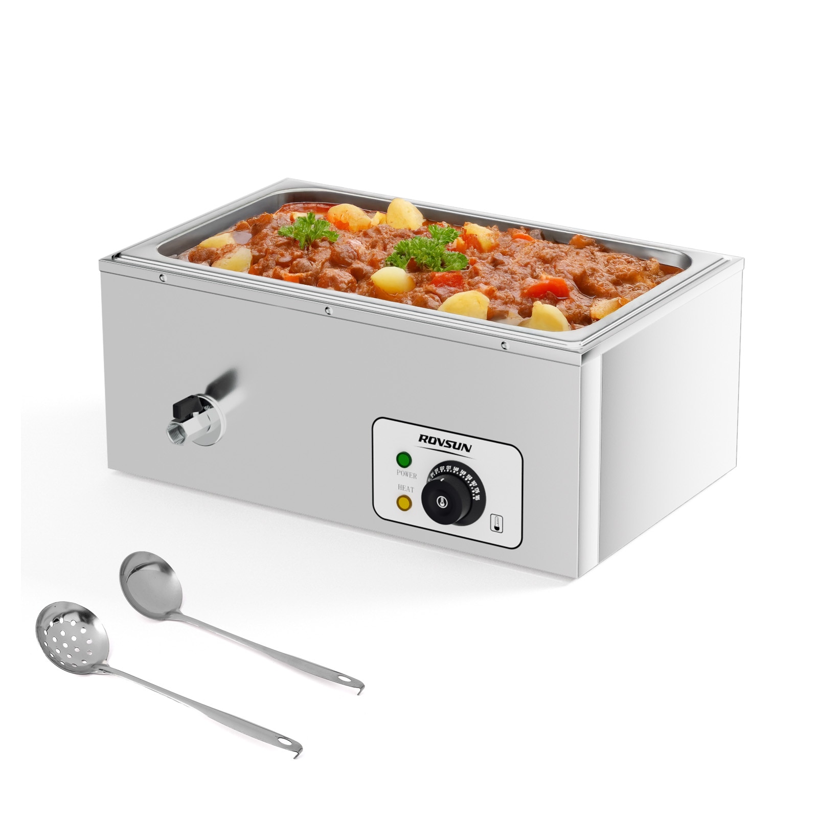 ROVSUN 21QT 1-Pan 600W Electric Stainless Commercial Food Warmer with Temperature Control and Lid for Parties Catering Restaurants #LS-G46000235