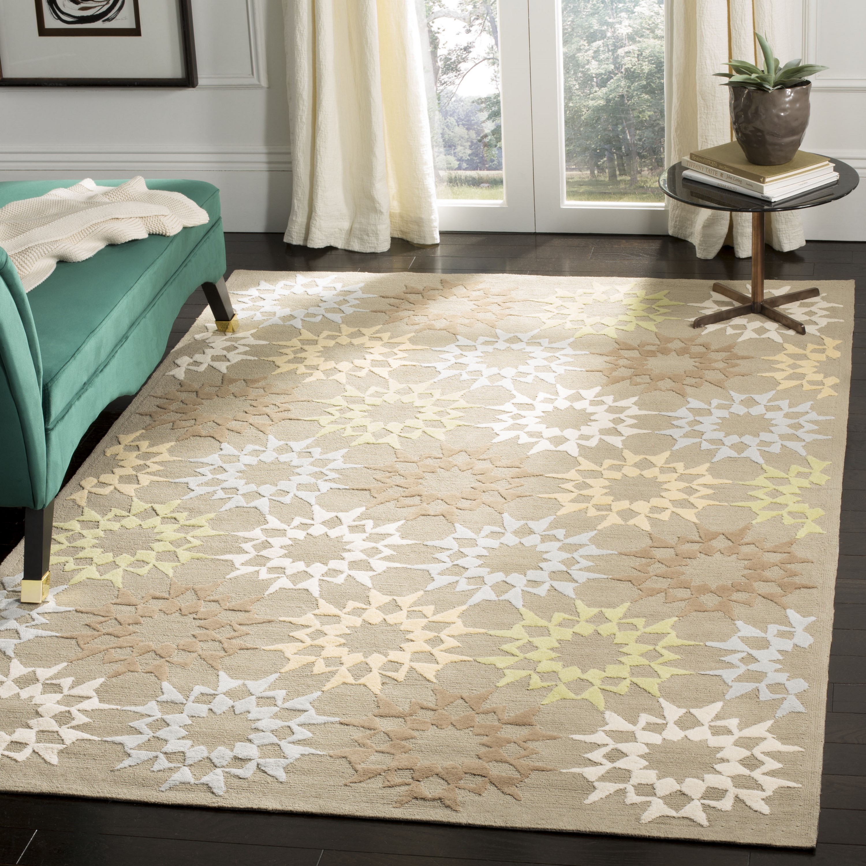 Martha Stewart MSR1843H-4 Quilt 4 x 6 (ft) Hooked Cotton Opal/Gray Rectangular Indoor Abstract Farmhouse/Cottage Area rug
