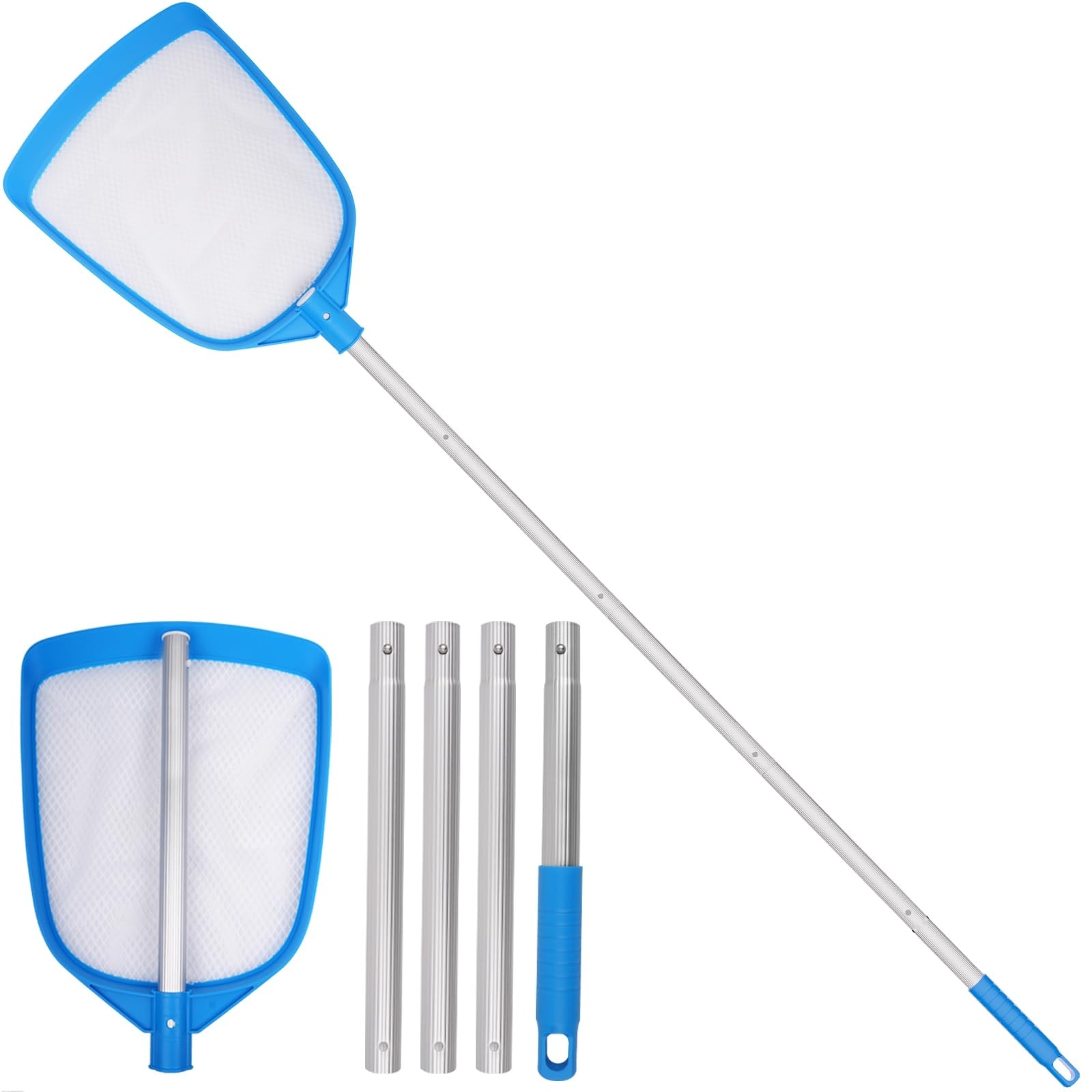 Justincity  Pool Leaf Skimmer Net Ultra Fine Mesh with Aluminum Poles 5 Section 6 Feet for Above Ground Inground Swimming Pools Spa Pond Cleaning