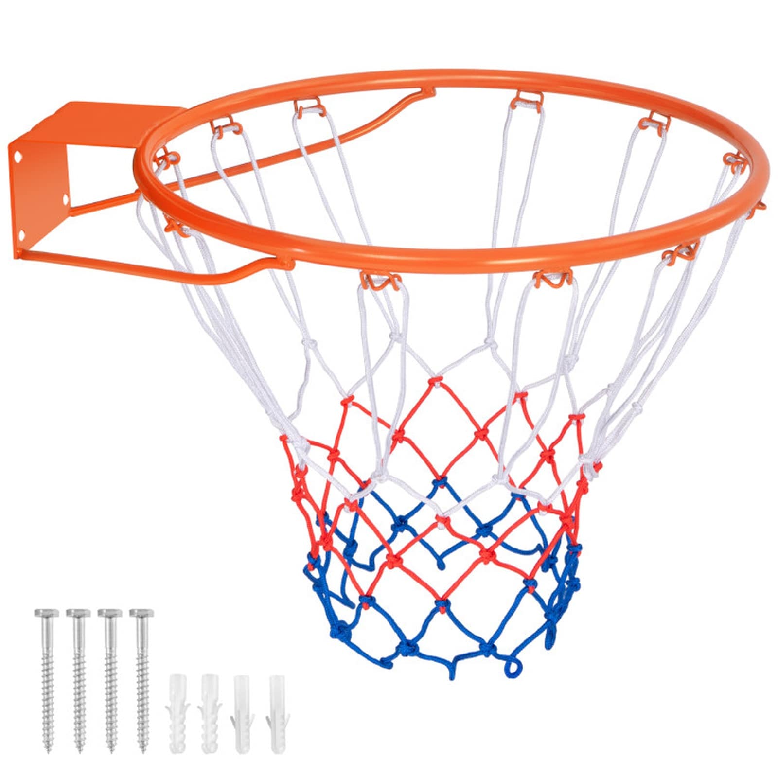 SUGIFT 15-in Mini Basketball Rim Replacement Powder-Coated Metal Rim with All-Weather Net Mounting Hardware for Wall Door or Backboard-Orange