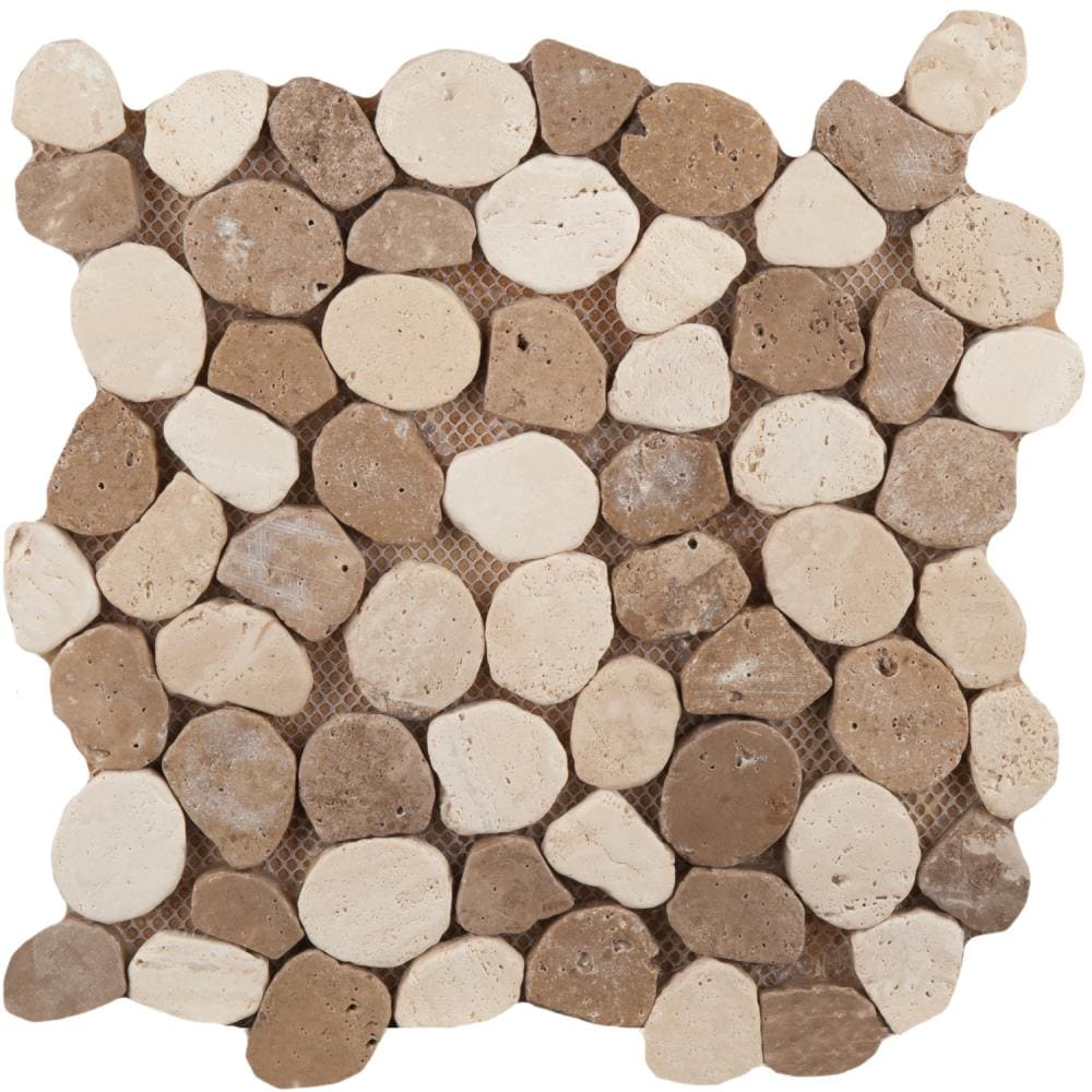 Emser Travertine Pebble 10-Pack Beige Natural Stone Travertine Border Tile (12-in x 12-in)