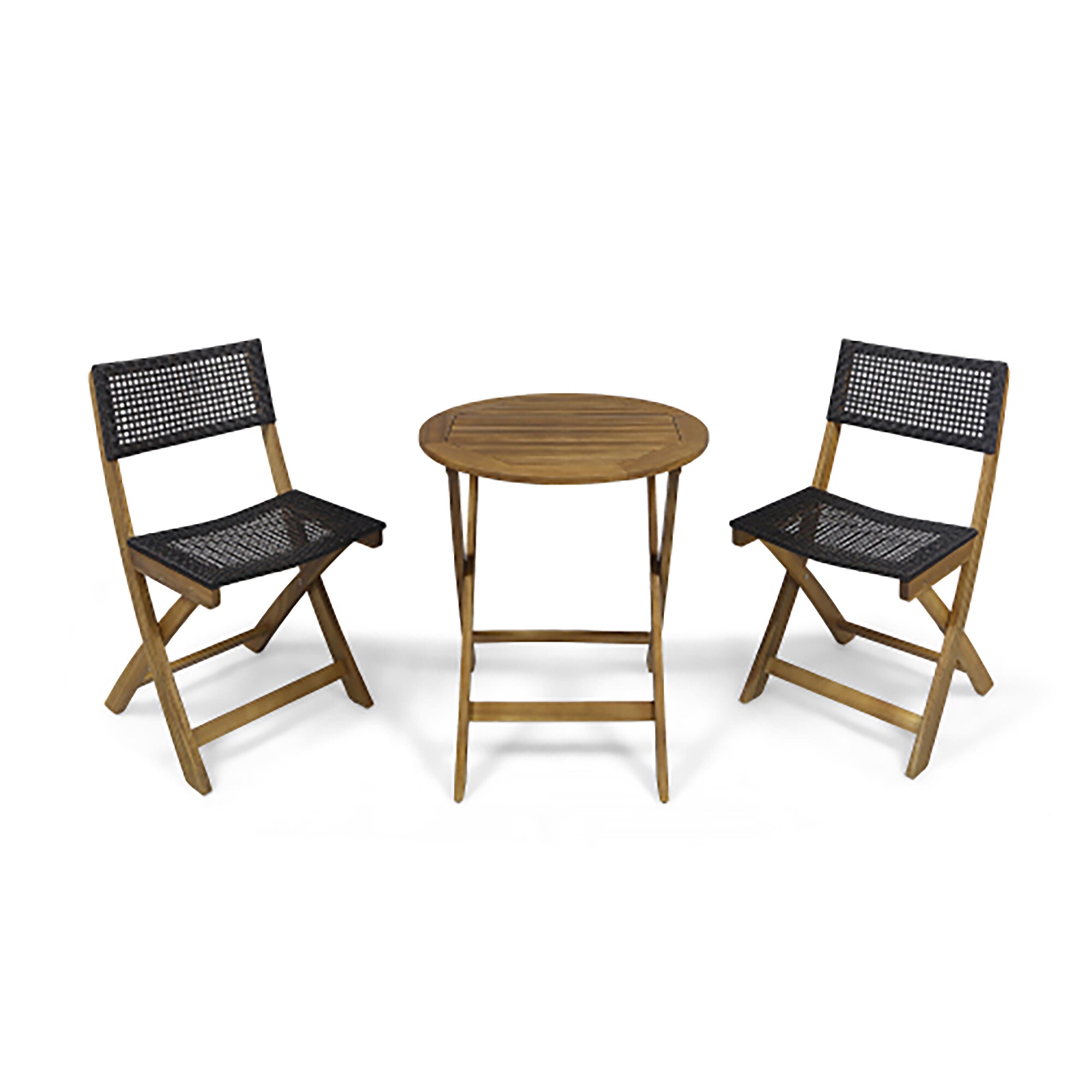 CASAINC CA-4B01BC 3PCS Patio Folding Wooden Bistro Chair with Set Cushioned 3 -Piece Patio Conversation Set with Brown