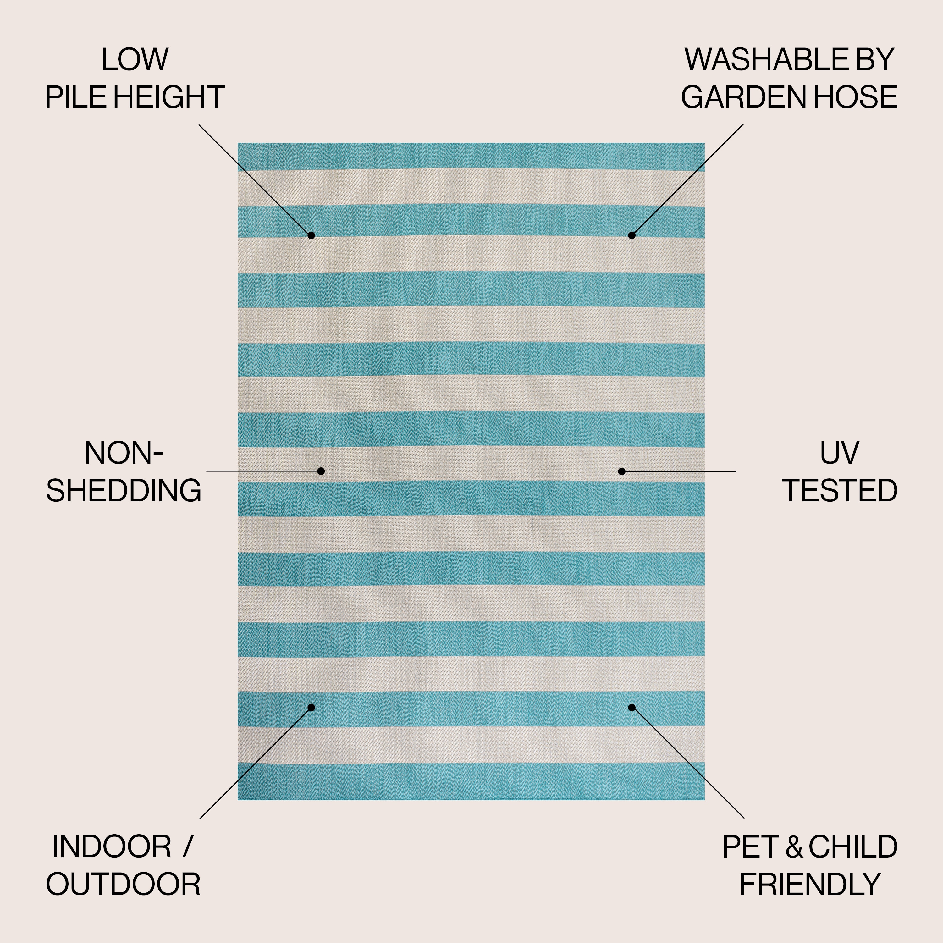 Aqua and Cream Striped Synthetic 4' x 6' Rug