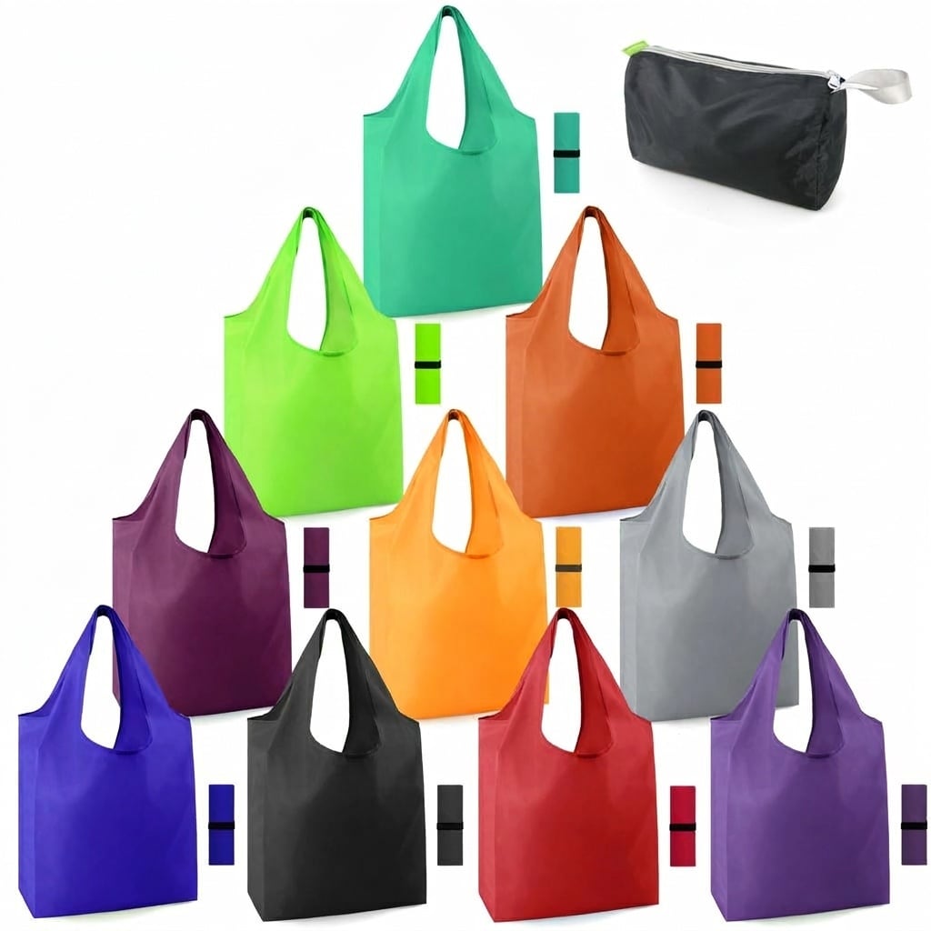 Yichuhaoxi  Reusable Grocery Bags 10 pack Extra Large Foldable Shopping Totes Colorful Machine Washable Polyester Fabric Lightweight Design with