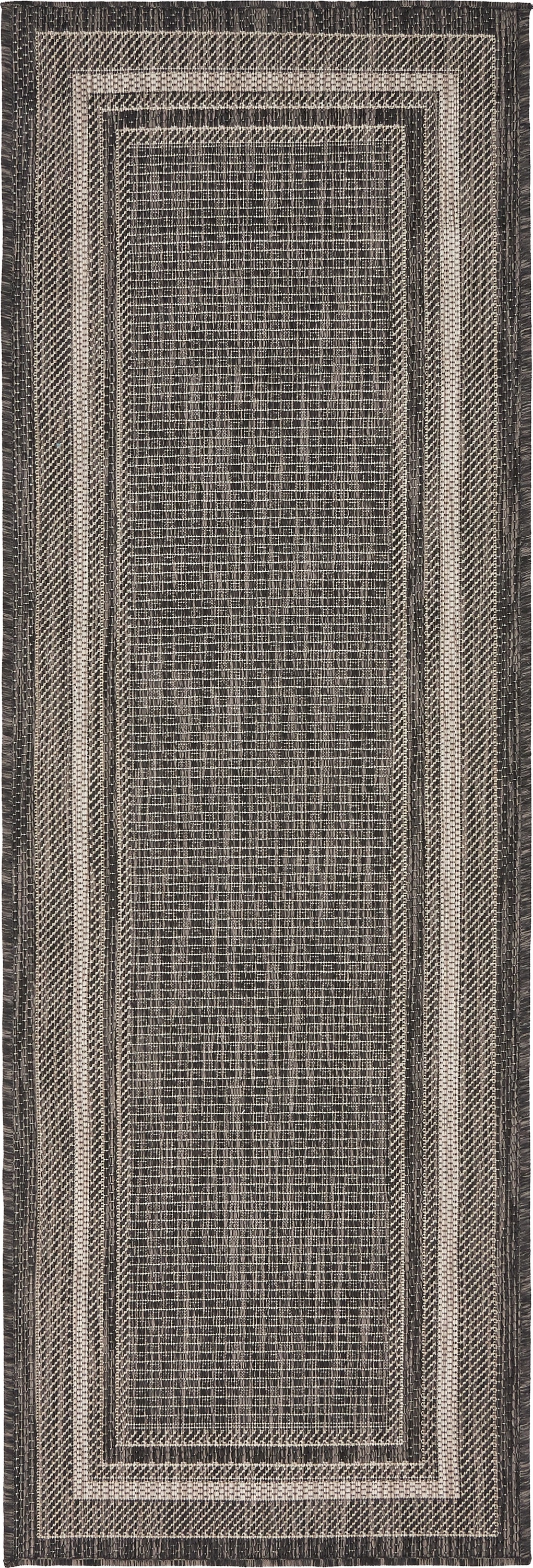 Unique Loom 3136831 Soft Border Outdoor 2 x 6 (ft) Loomed Polypropylene Black/Gray Rectangular Indoor/Outdoor Border Runner rug
