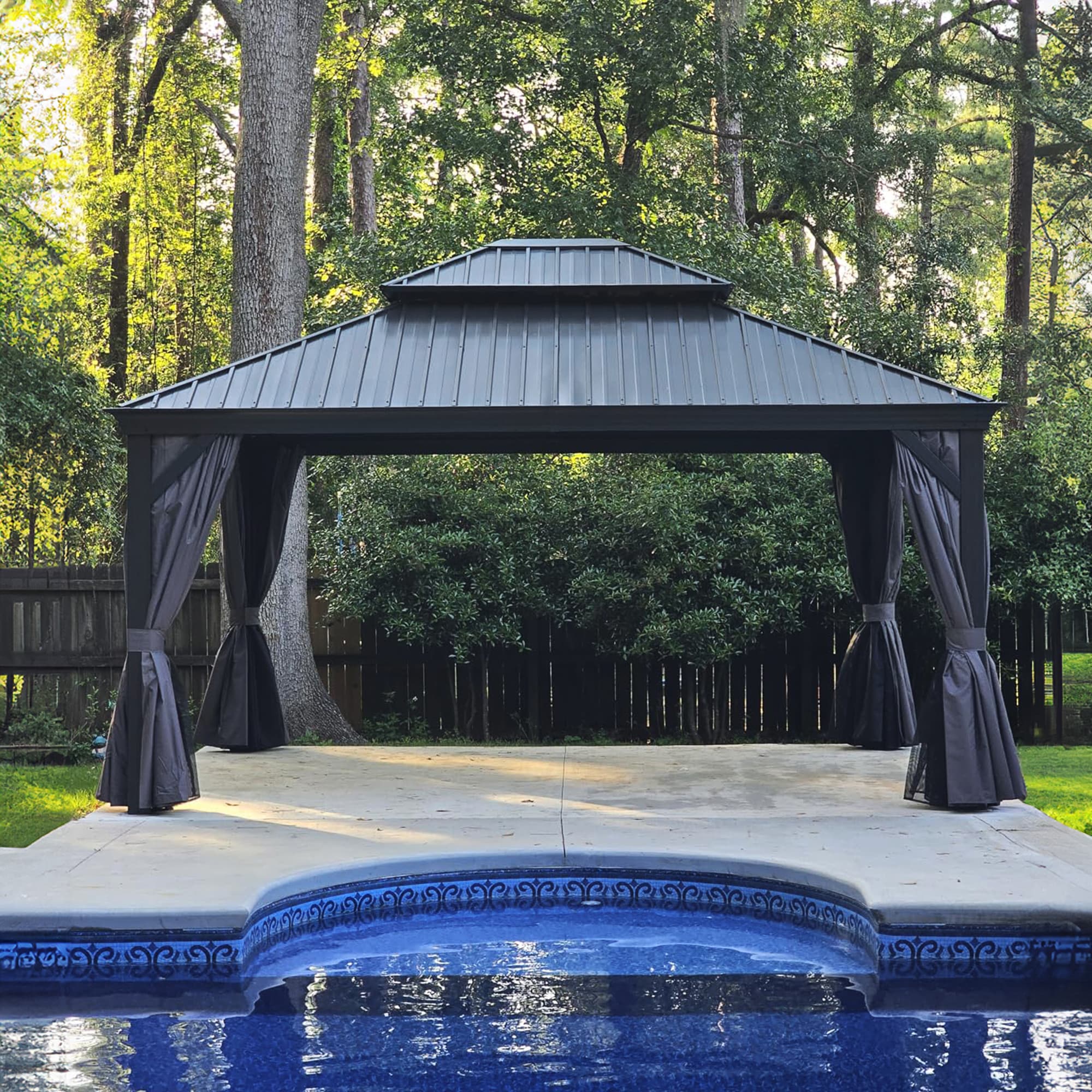 PURPLE LEAF LS04GHTG1315 15-ft x 13-ft Permanent Gazebo Gray Gazebo with Hardtop Roof (Screen Included)