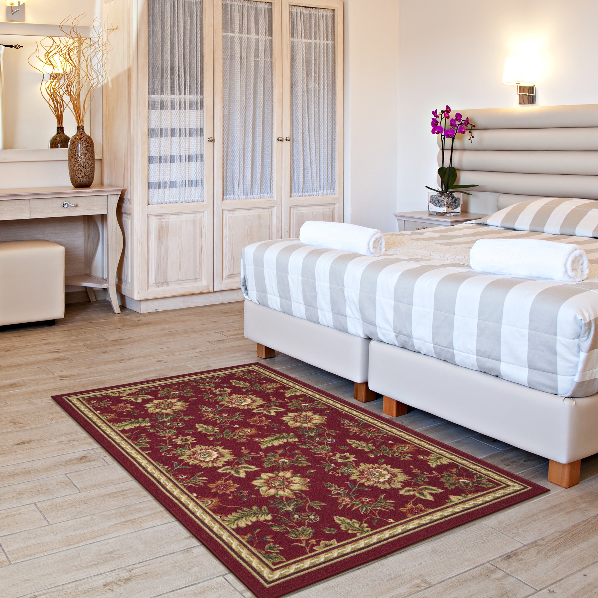 Ottomanson LVN5260-3X5 Living 3 x 5 (ft) Loomed Nylon Red Flowers Rectangular Indoor Floral/Botanical Oriental Area rug