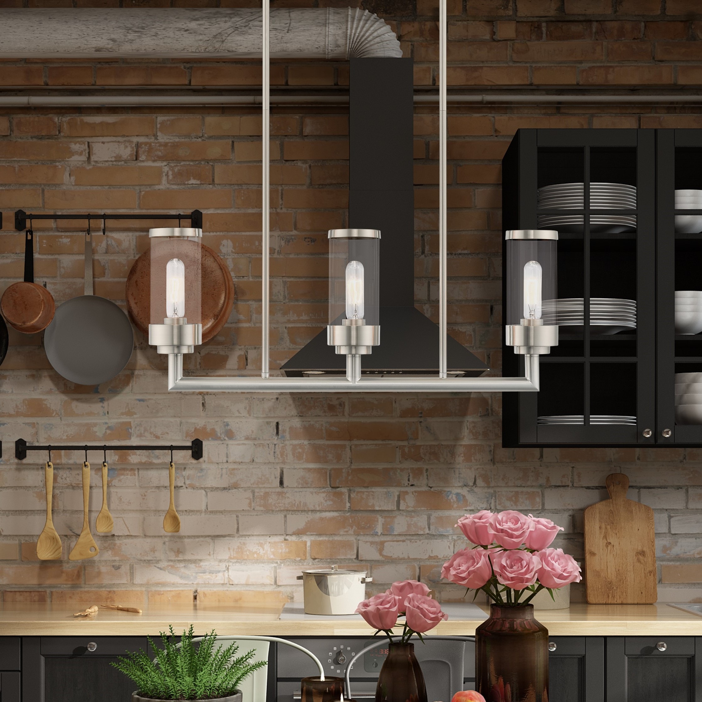 Hillcrest Brushed Nickel Linear Chandelier with Clear Glass Shades
