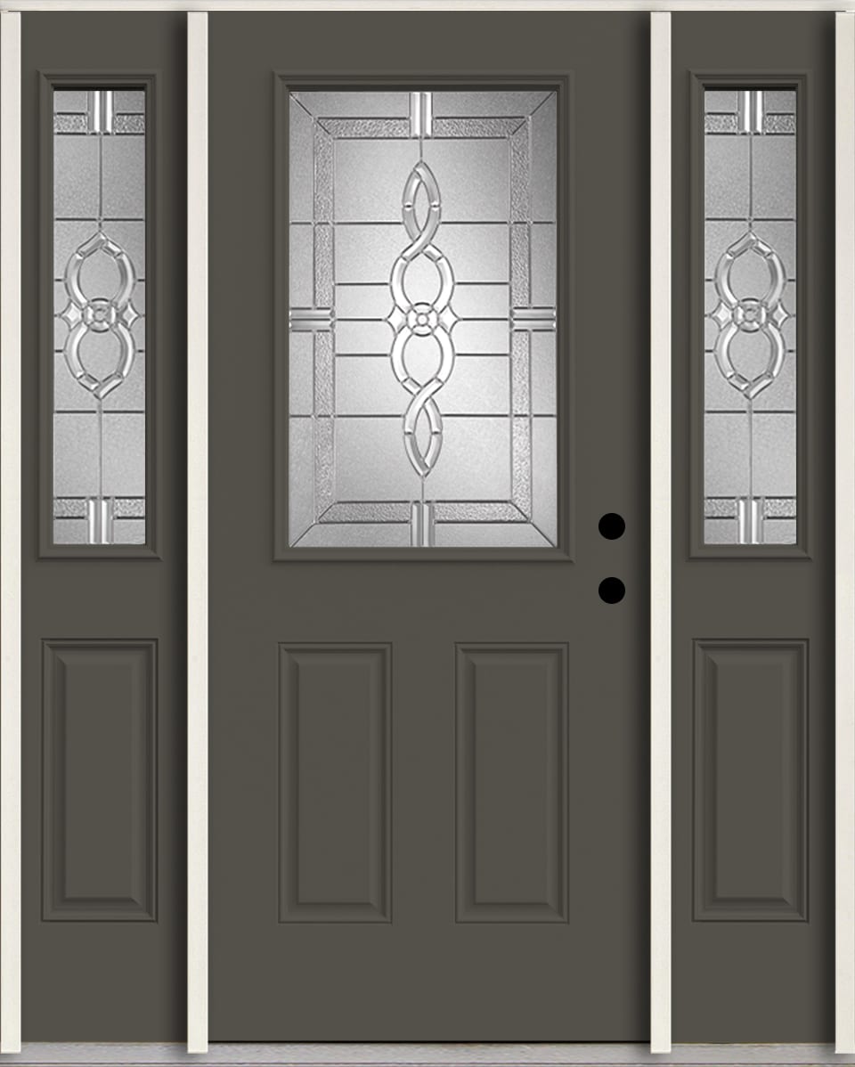 RELIABILT LO963576 Calista 60-in x 80-in x 4-5/8-in Fiberglass Half lite Left-hand inswing Thunder Gray Paint Painted Prehung Front Door with Sidelights Insulating core