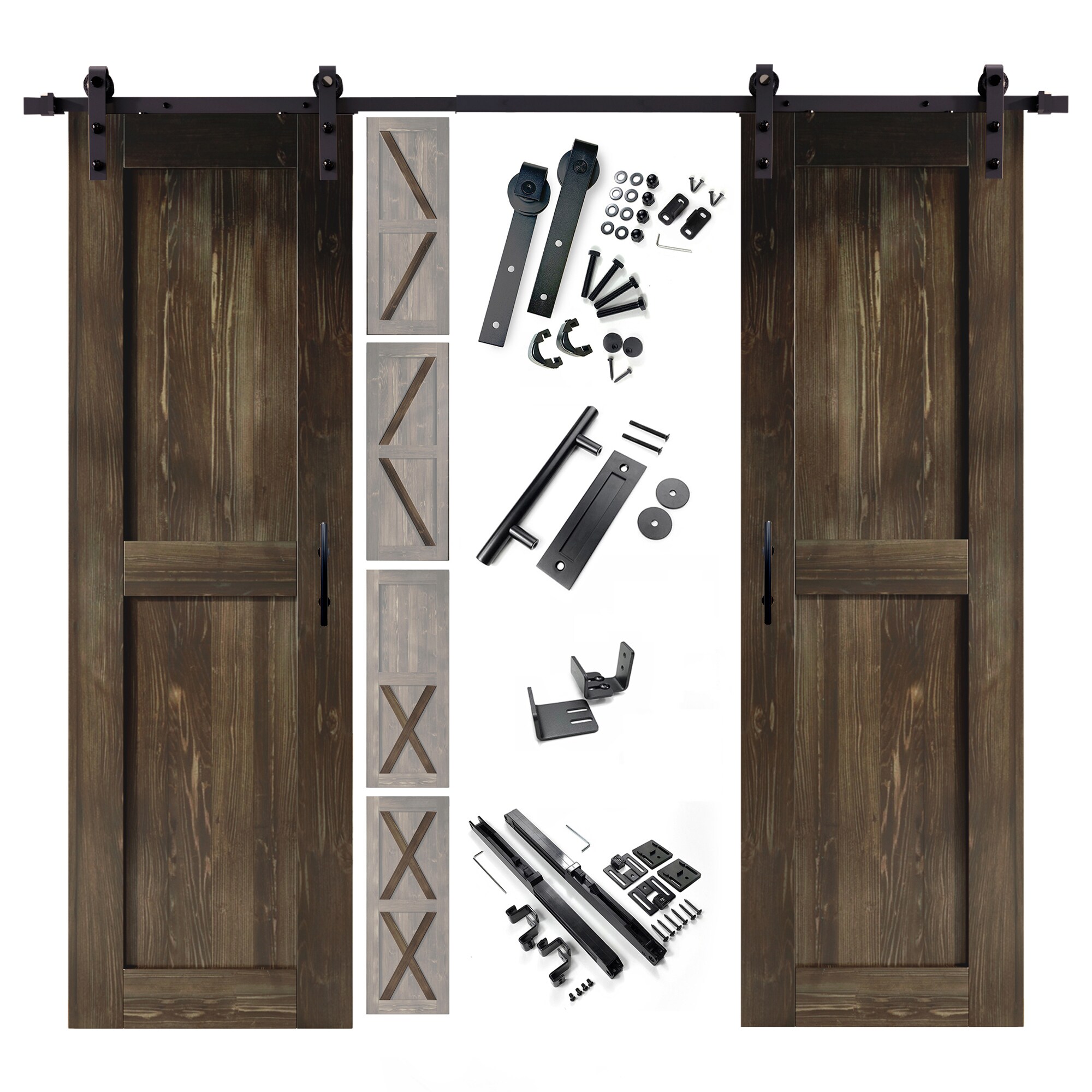 HOMACER YT2TGH132C-3080F-EB 30-in x 80-in Ebony Pine Wood Solid core Double Barn Door (Hardware Included)