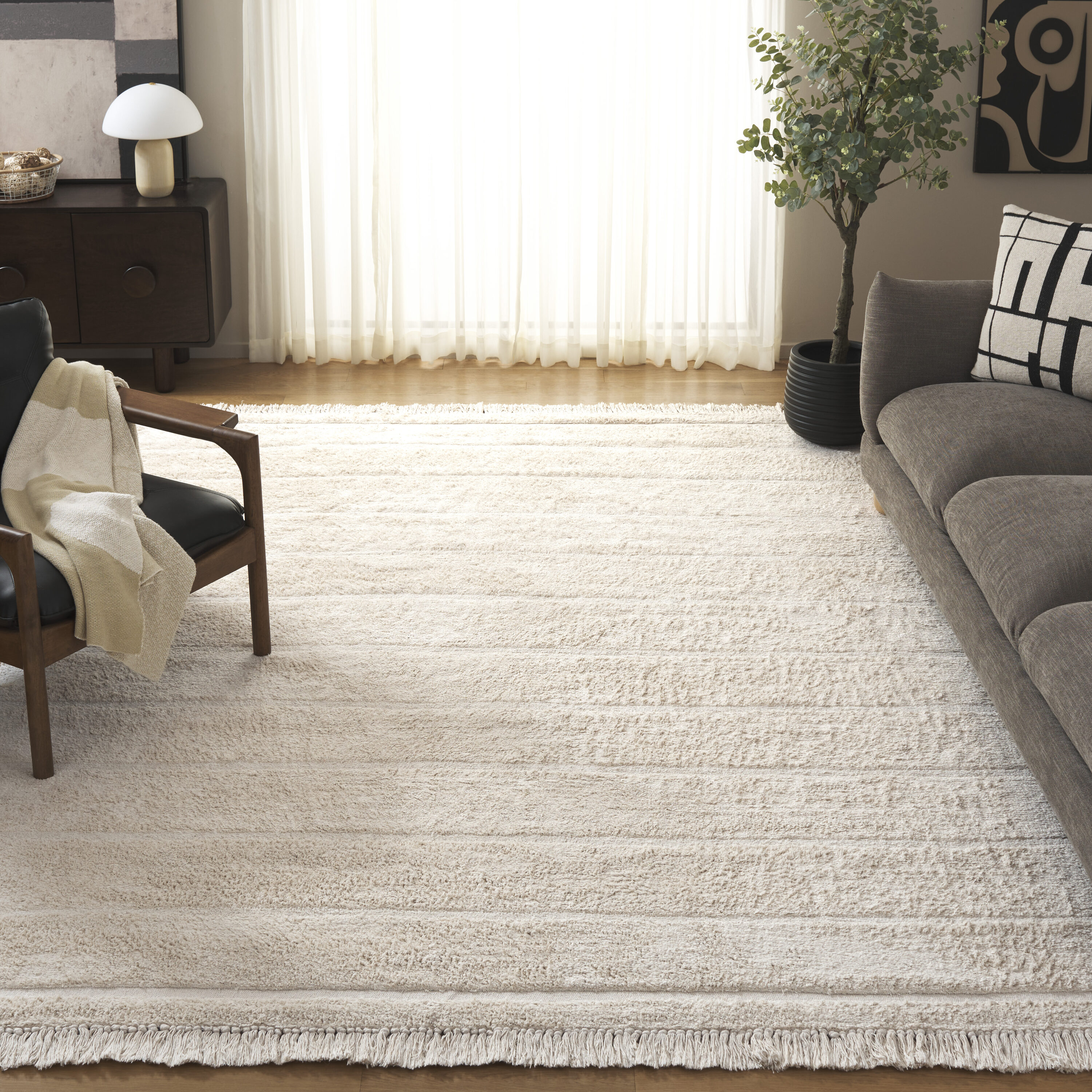  Easy Care 217 Ivory Shag / Flokati 6ft x 9ft Medium Rectangle Rug