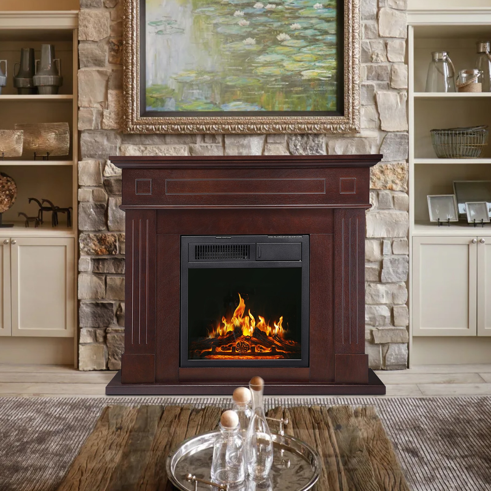COWSAR LSSM027BR 43.31-Inches W Brown Free standing Infrared quartz Corner or flat wall Electric Fireplace with Remote Control Included