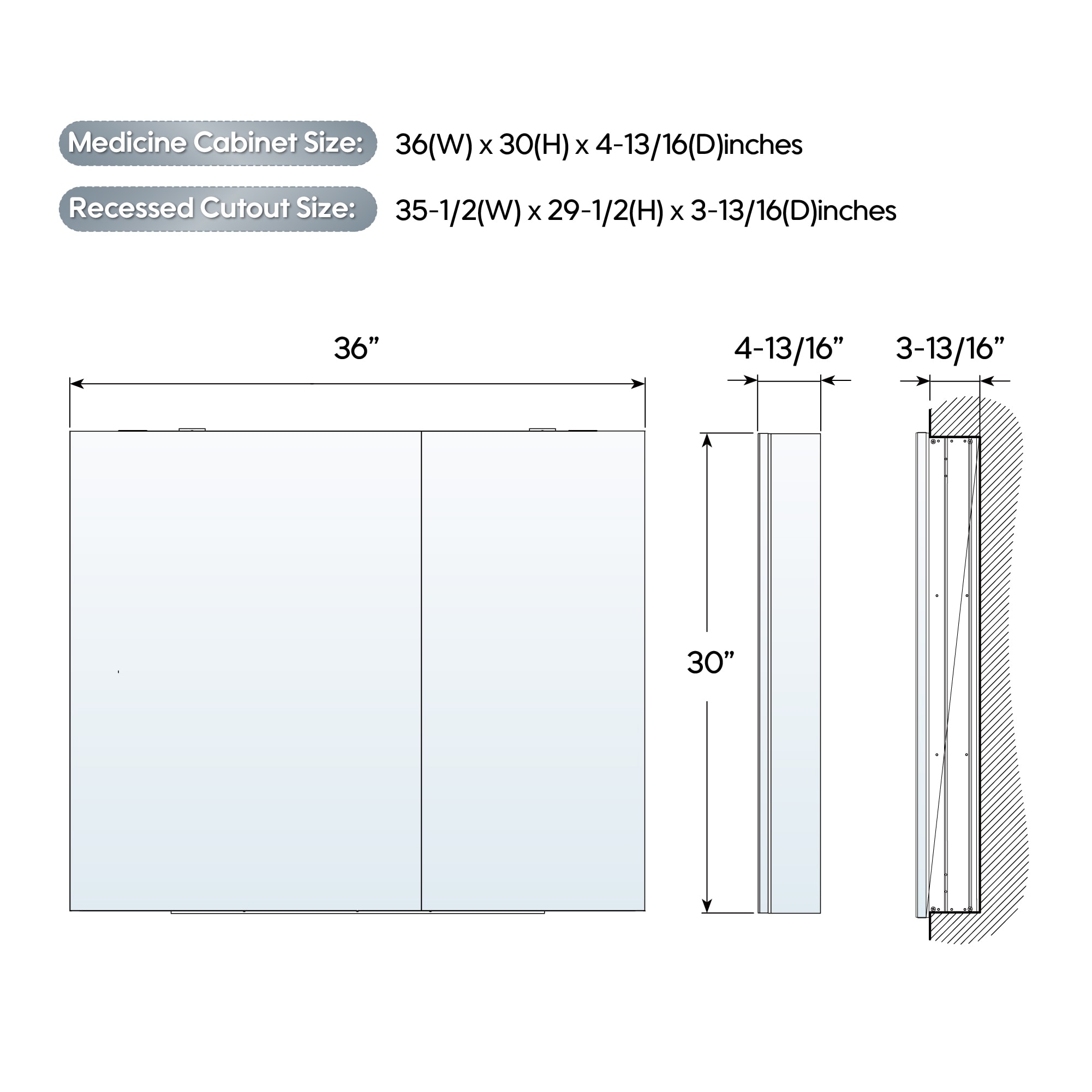 WELLFOR DH-MMC1930-BL Bathroom-Medicine-Cabinets - View #4