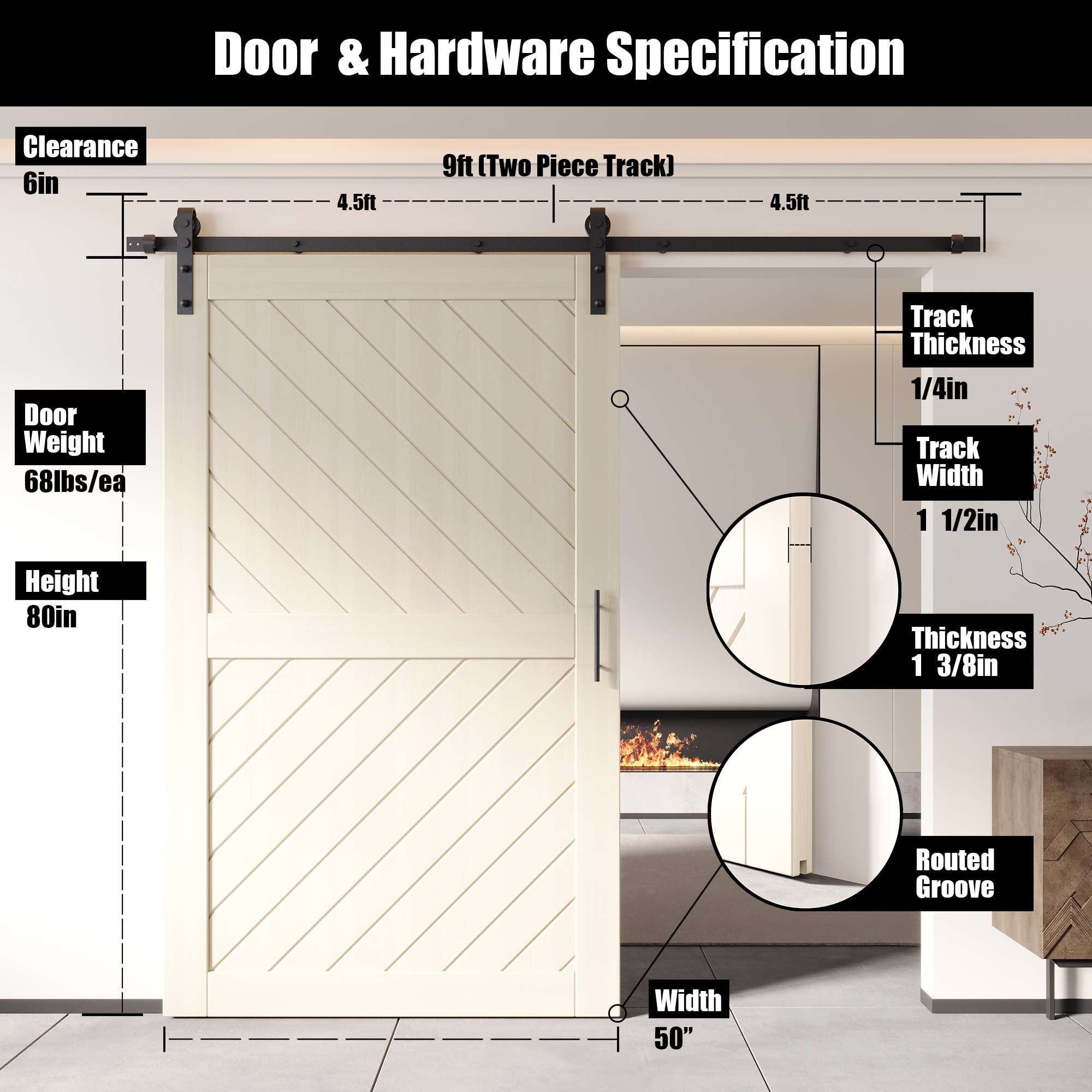HOMACER YT1H108C-XT4-5080-TG Barn-Doors - View #2