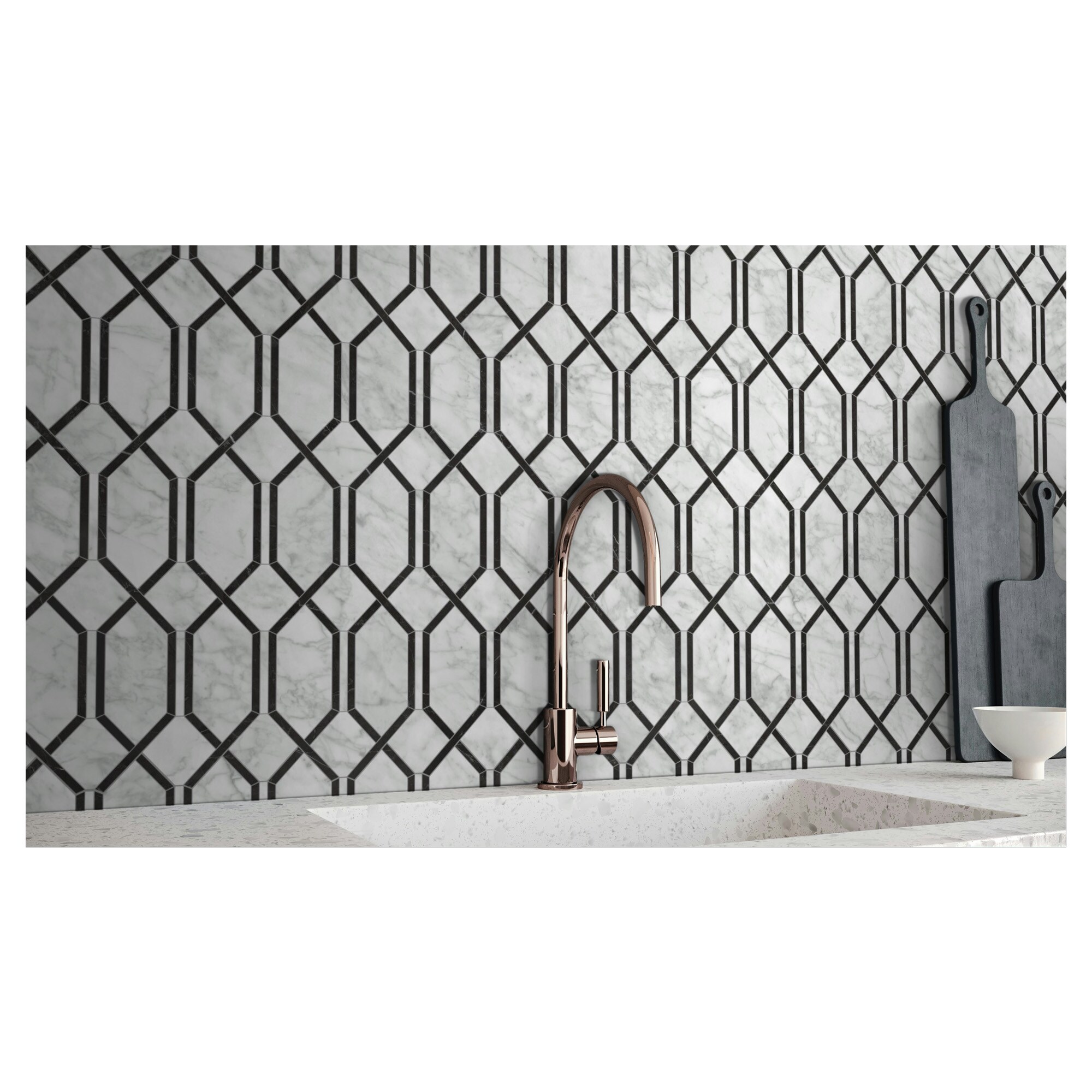 Anatolia Tile 10-Pack Marquina 8-in x 8-in Polished Natural Stone Marble Hexagon Marble Look Floor and Wall Tile