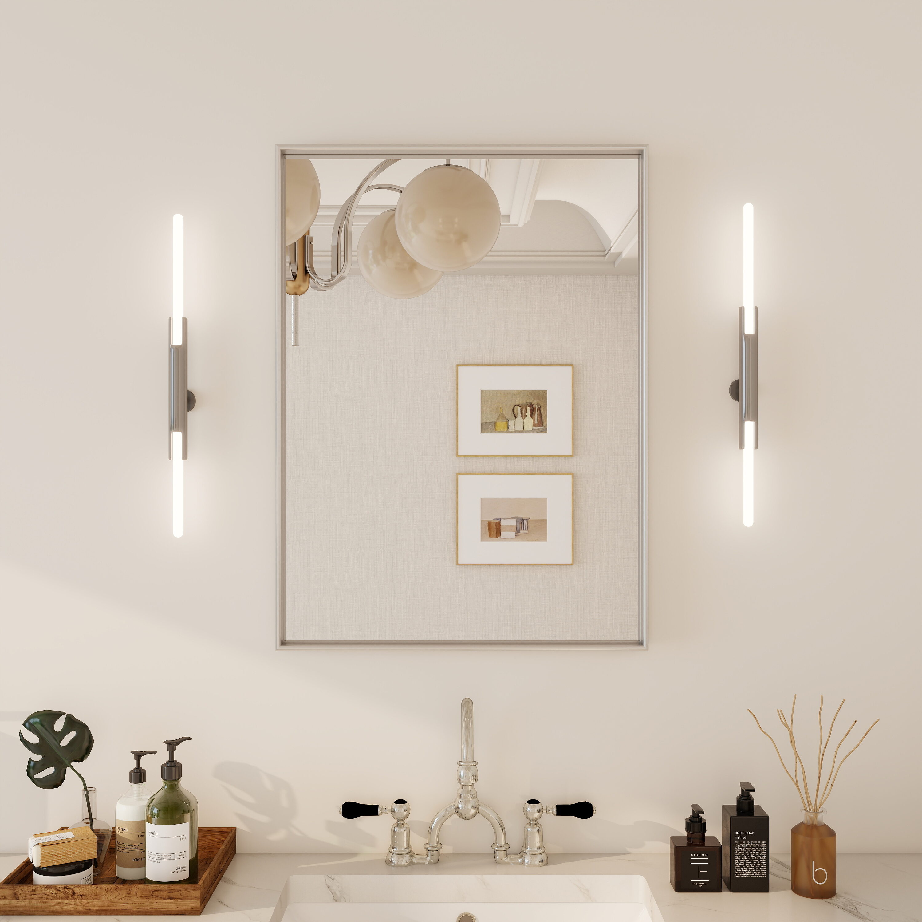 ONWITH Bathroom Mirrors 22-in W x 30-in H Aluminum Framed Rectangular Silver Wall Vanity Mirror