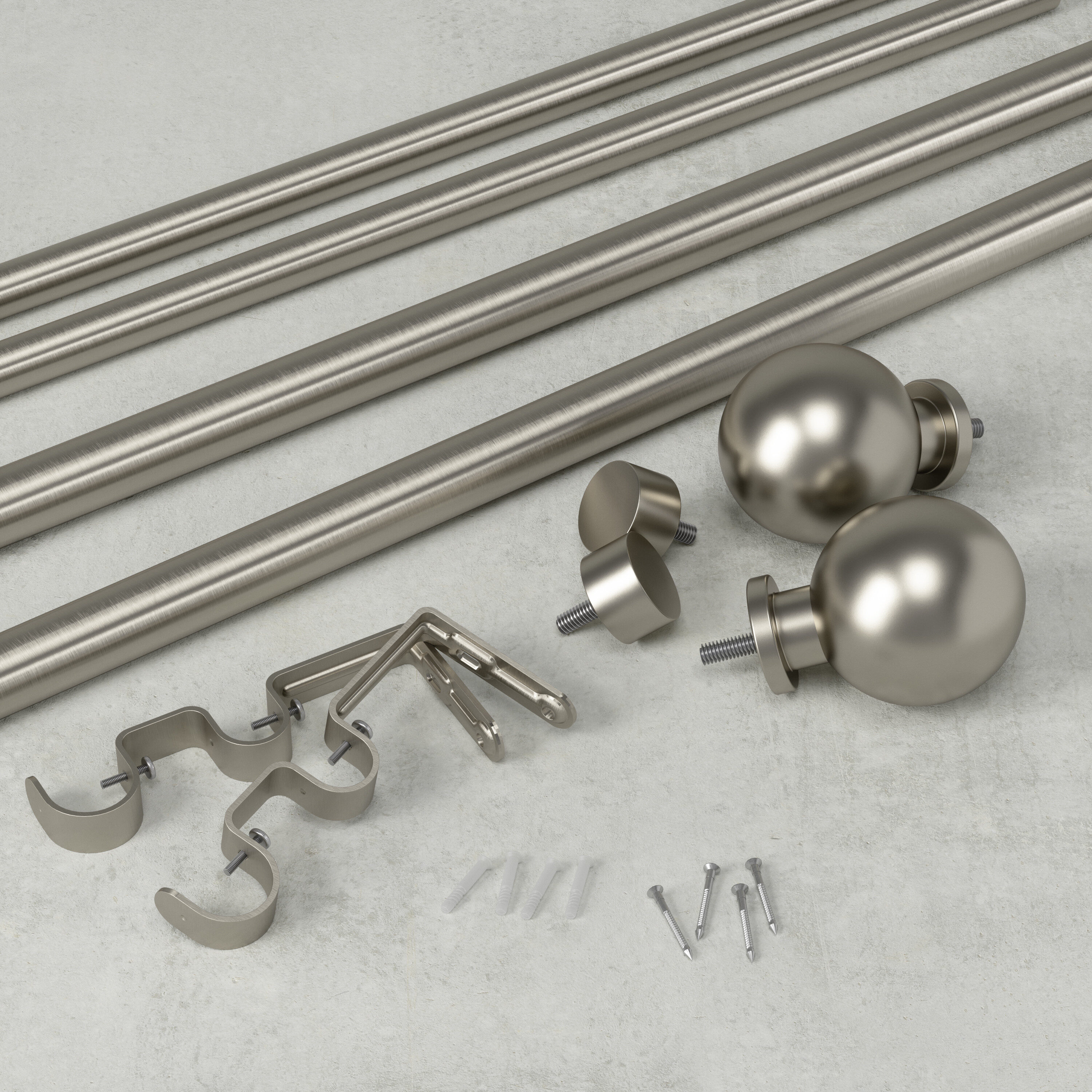 Nickel Adjustable Double Curtain Rod Set with Ball Finials