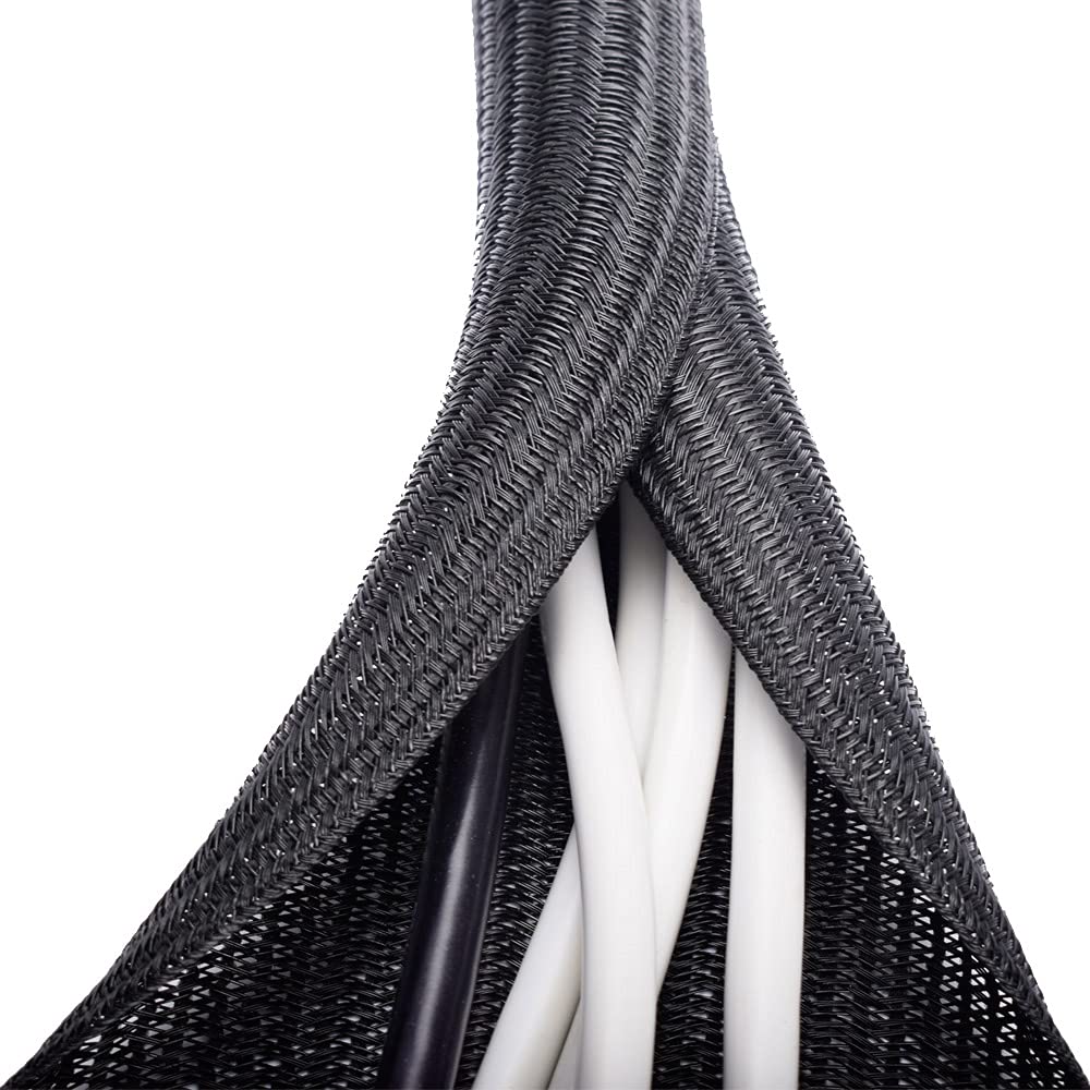 KHKFY 20ft 1 inch Cable Sleeve Cord Wrap Wire Protector Tubing for Pets PC Cable Management Sleeve Black durable home and #LKH0817H034