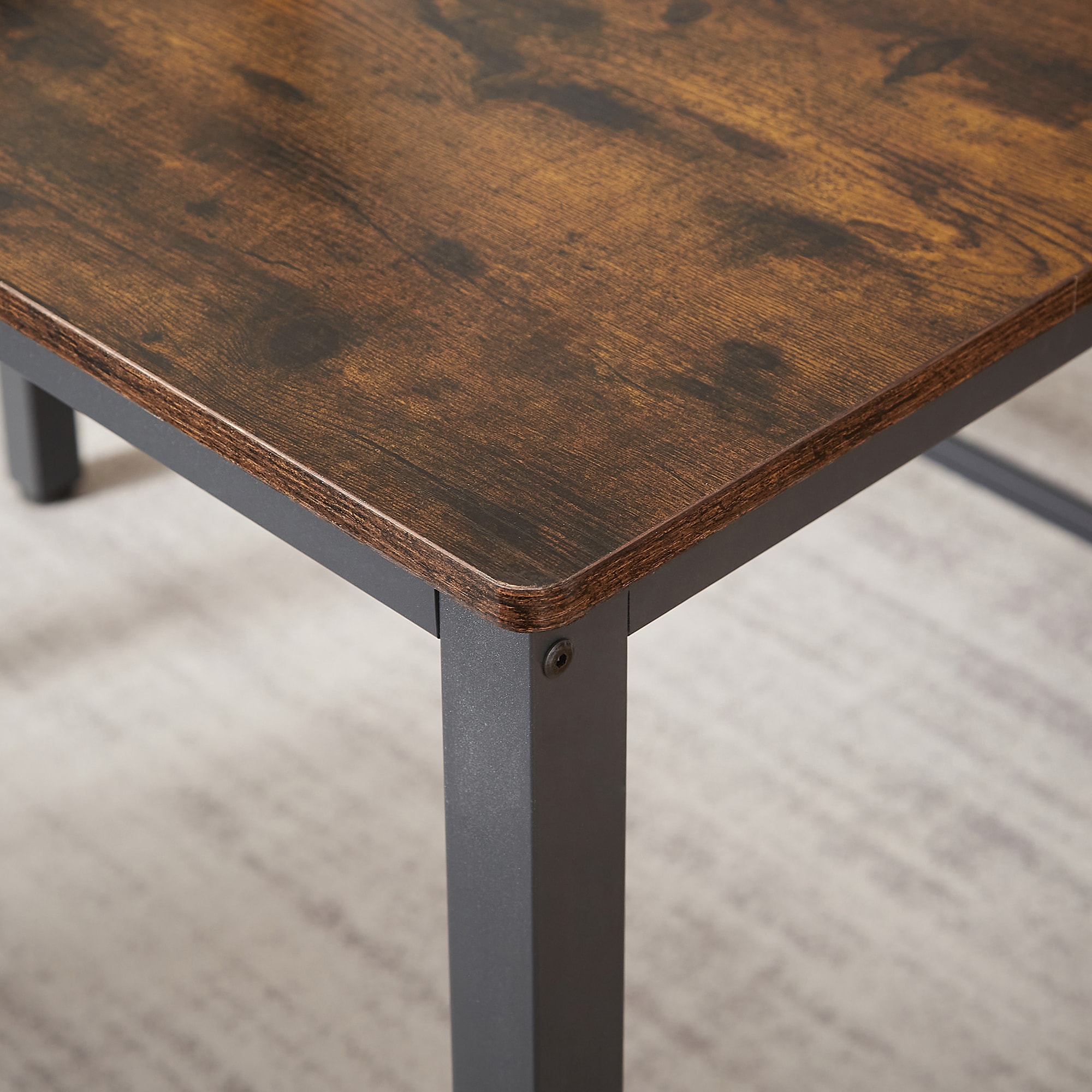 Rustic Brown and Black 3-Piece Dining Table Set with Benches