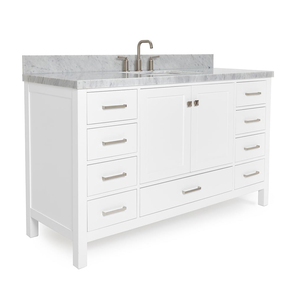 Cambridge 61" White Marble Top Single Vanity with Storage