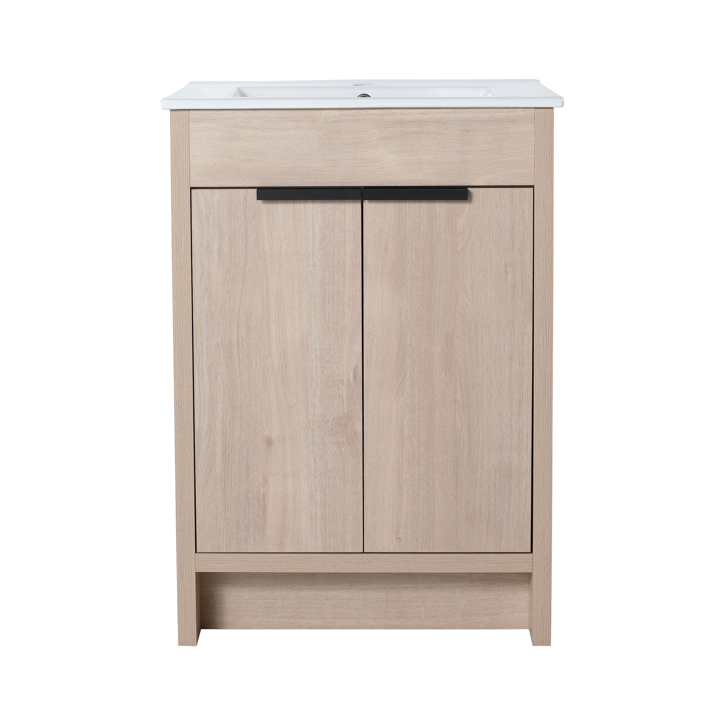 WELLFOR GLEM-00060 24-in Plain Light Oak Single Sink Bathroom Vanity with White Ceramic Top