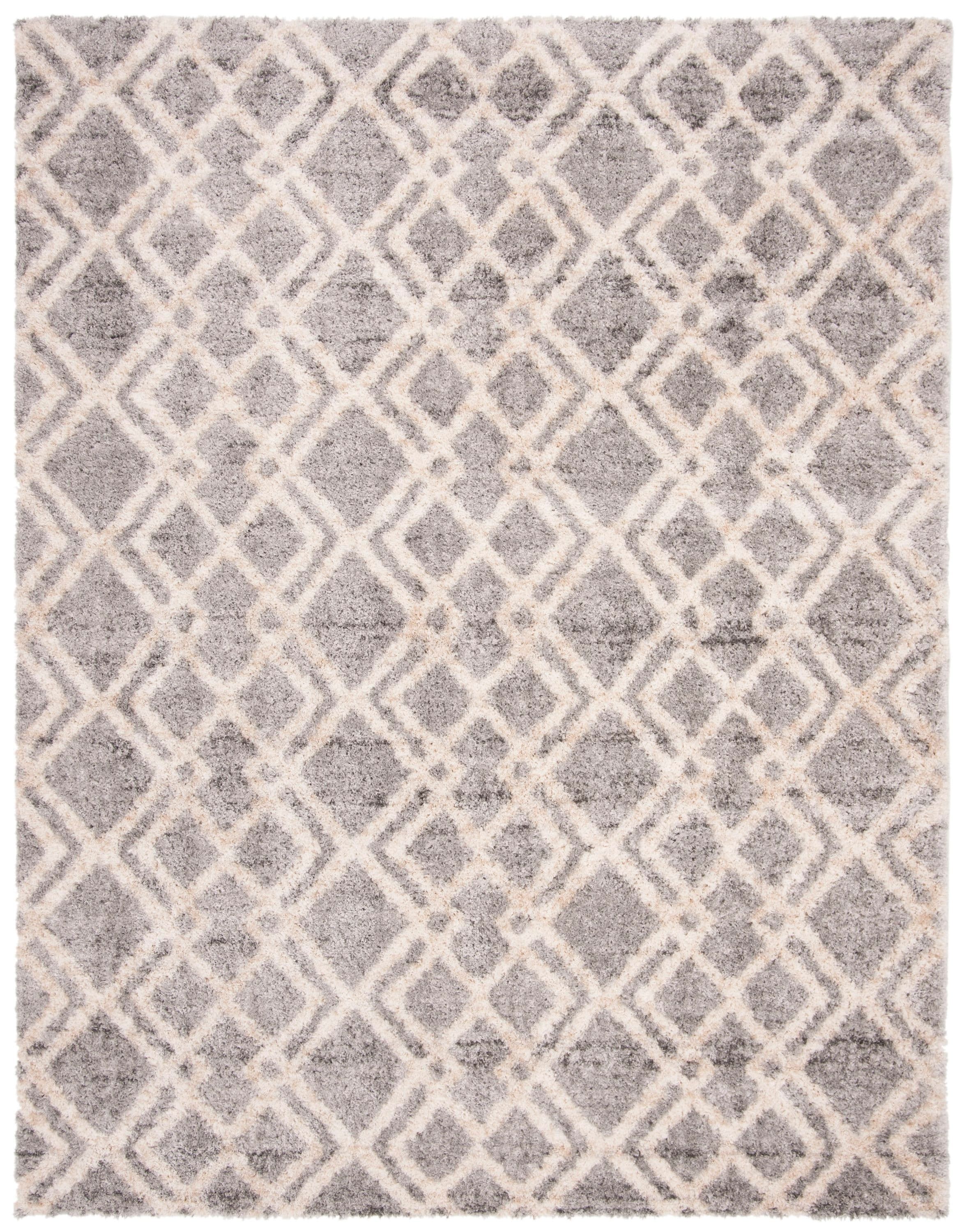 Safavieh BER213G-9 Berber Mosaics Shag 9 x 12 (ft) Loomed Polyester/Polypropylene Gray/Cream Rectangular Indoor Geometric Mid-Century Modern Area rug
