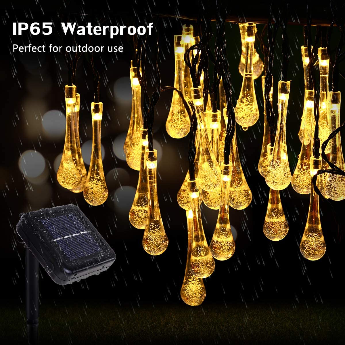 20ft 30 LED Water Drop Solar String Lights Outdoor Waterproof Garden Yard Lamp