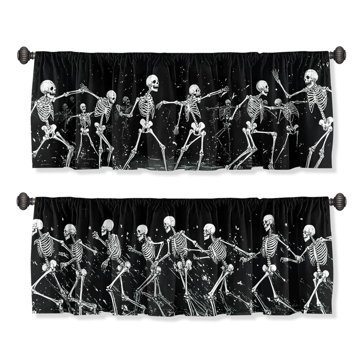 LAIFUCAM  Skeleton Curtain Valance 2 Pack 54 x 18 Inch White Black Rod Pocket Short Window Treatment for Kitchen Bathroom Bedroom Polyester