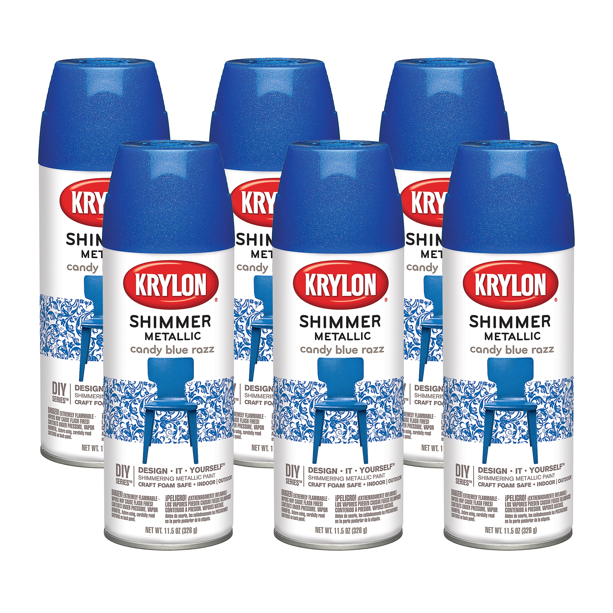 Krylon Shimmer Metallic High-gloss Candy Blue Razz Metallic Acrylic Spray paint ( NET WT. 36-oz ) 6 -Pack