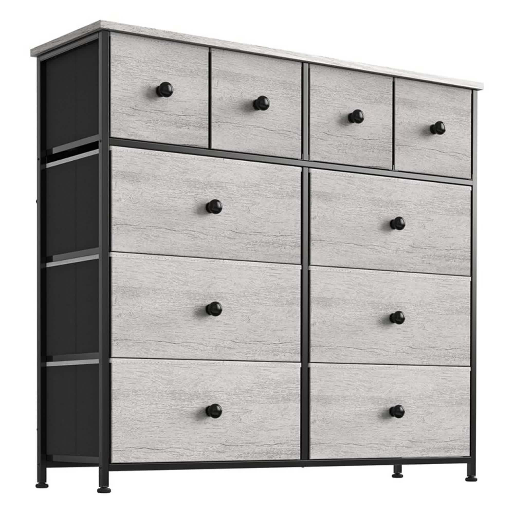 REAHOME 304064 10 Drawer Steel Frame Bedroom Storage Organizer Chest Dresser with Waterproof Top Adjustable Feet and Wall Safety Attachment Dark Taupe