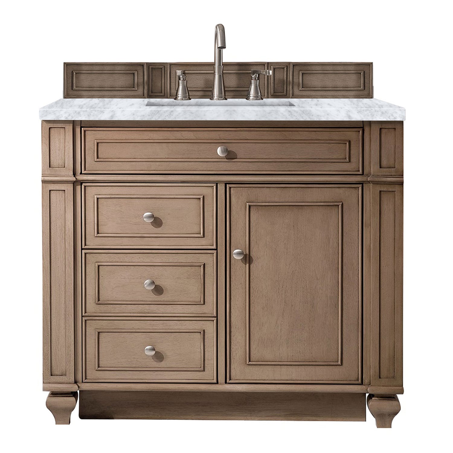 James Martin Vanities 157-V36-WW-3CAR Bristol 36-in Whitewashed Walnut Undermount Single sink Bathroom Vanity with Carrara Marble Marble Top
