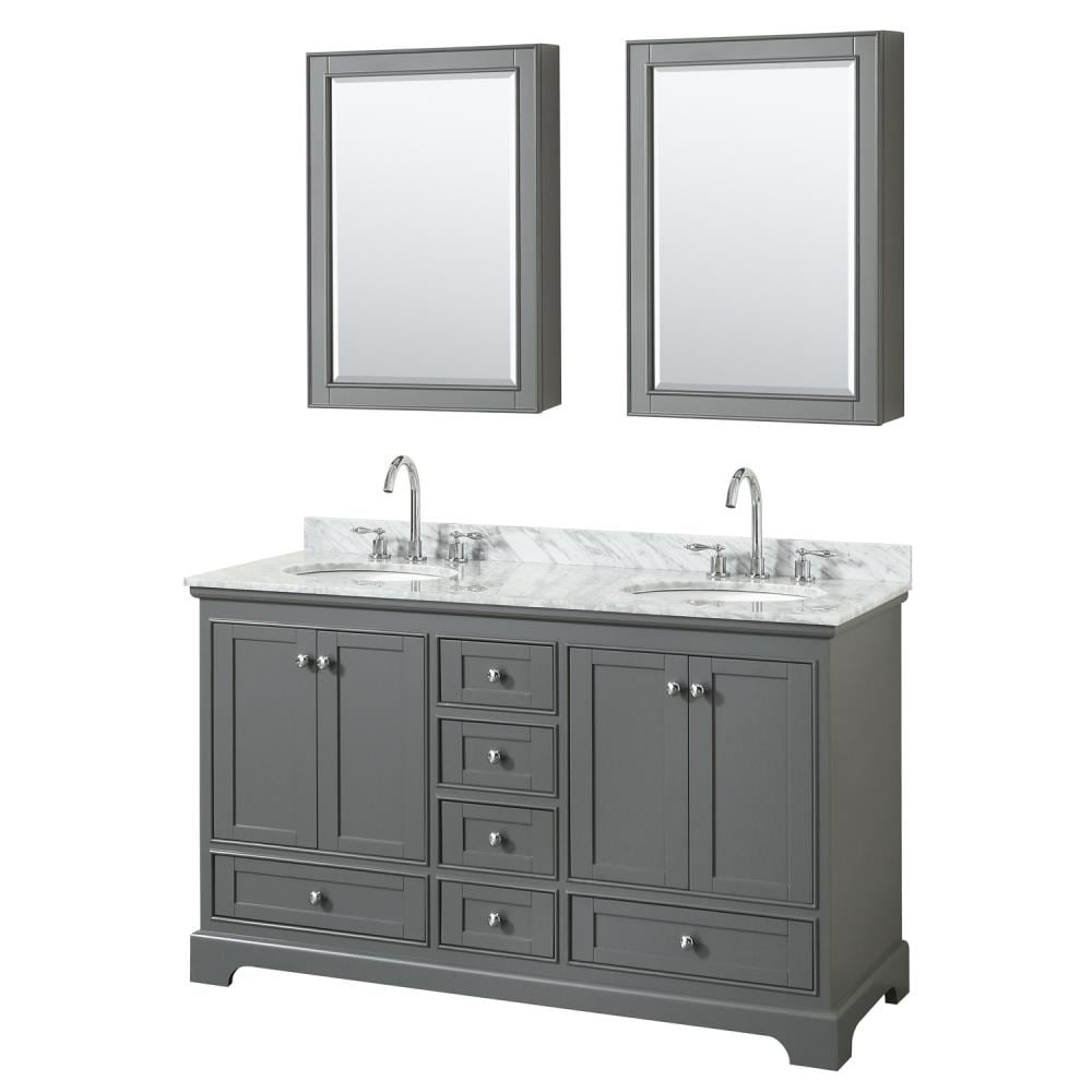 Wyndham Collection Deborah 60-in Dark Gray Double Sink Bathroom Vanity with White Carrara Natural Marble Top (Mirror Included)