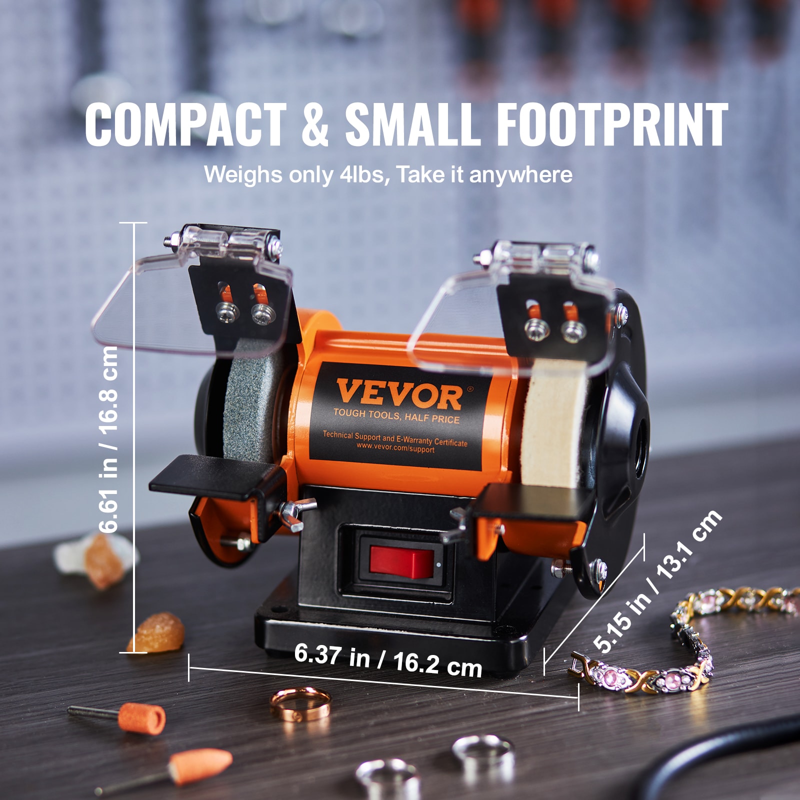 VEVOR Bench Buffer Polisher, 8 inch Buffing Machine 370W Motor with 3600  RPM, Heavy Duty Benchtop Lathe Polishing Machine for Jewelry, Wood, Silver,  Amber, Metal, Jade