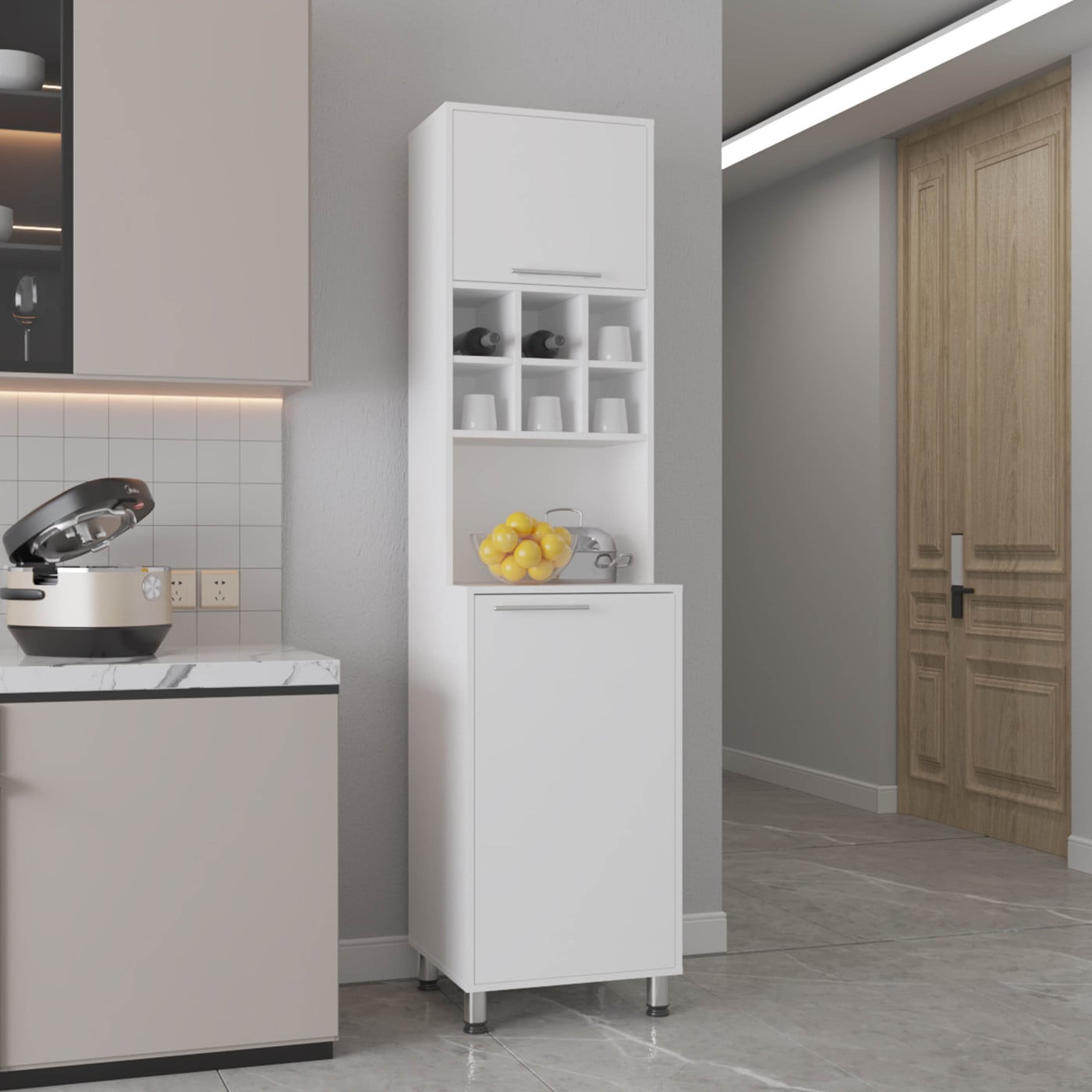 CHITA White Contemporary Storage Cabinet with 4 Shelves for Kitchen Dining Room Living Room Entryway and Organized Household Storage