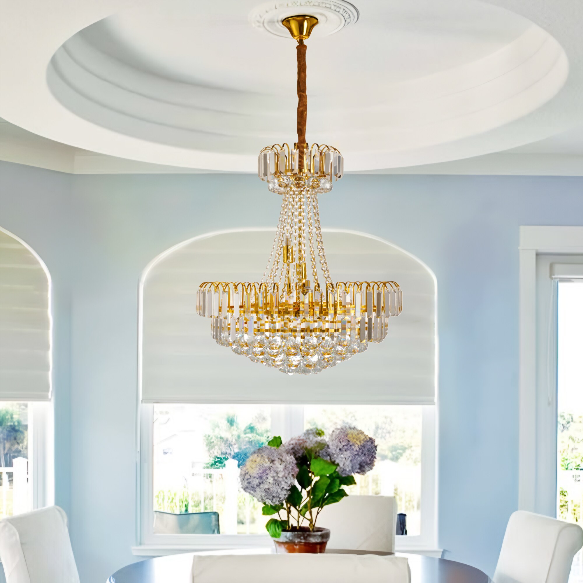 EFPERFECT 24 Inch Luxury 8 Light Gold Crystal Chandelier for