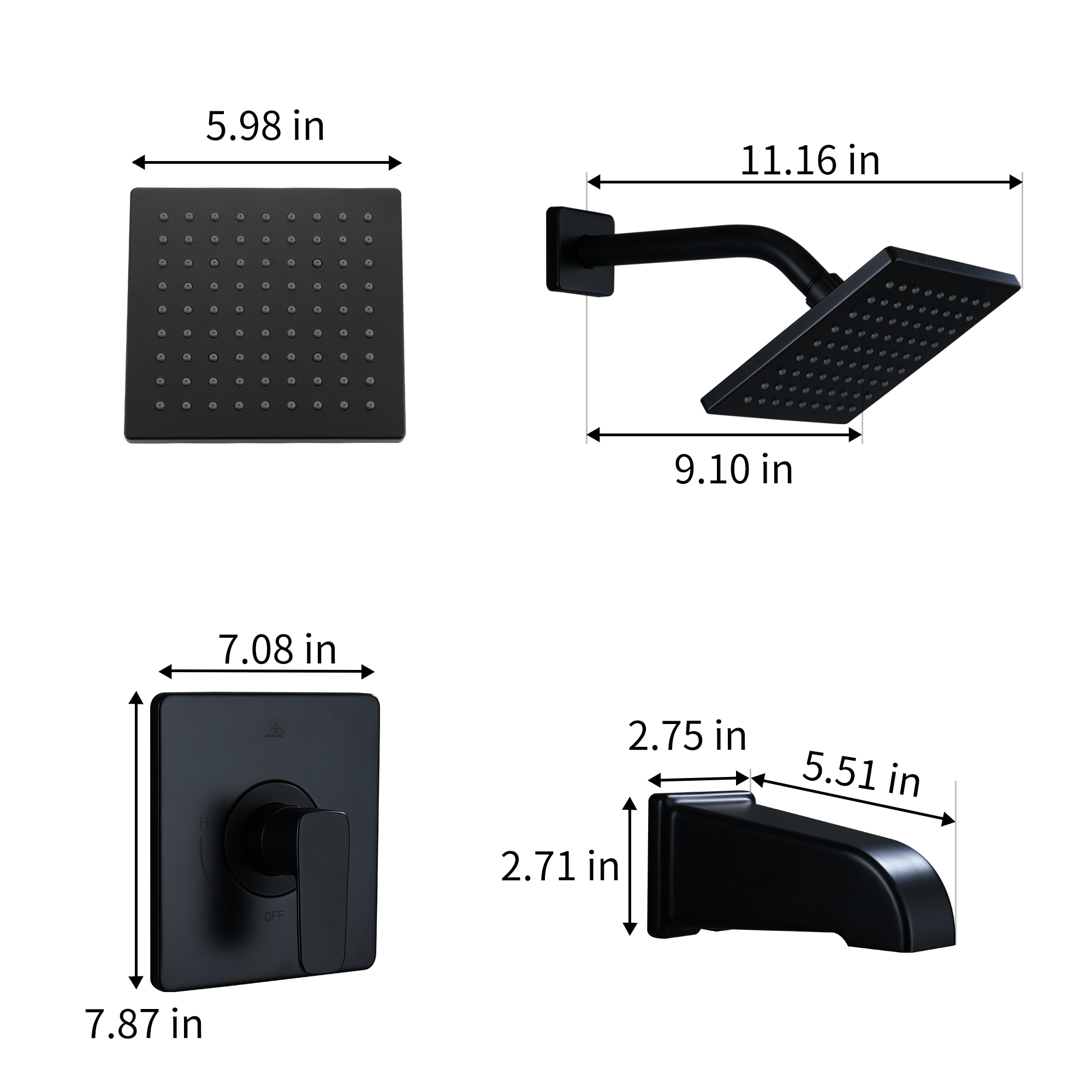 Clihome CHMS-12MB-A3806 Showerhead-Bar-Panels - View #5