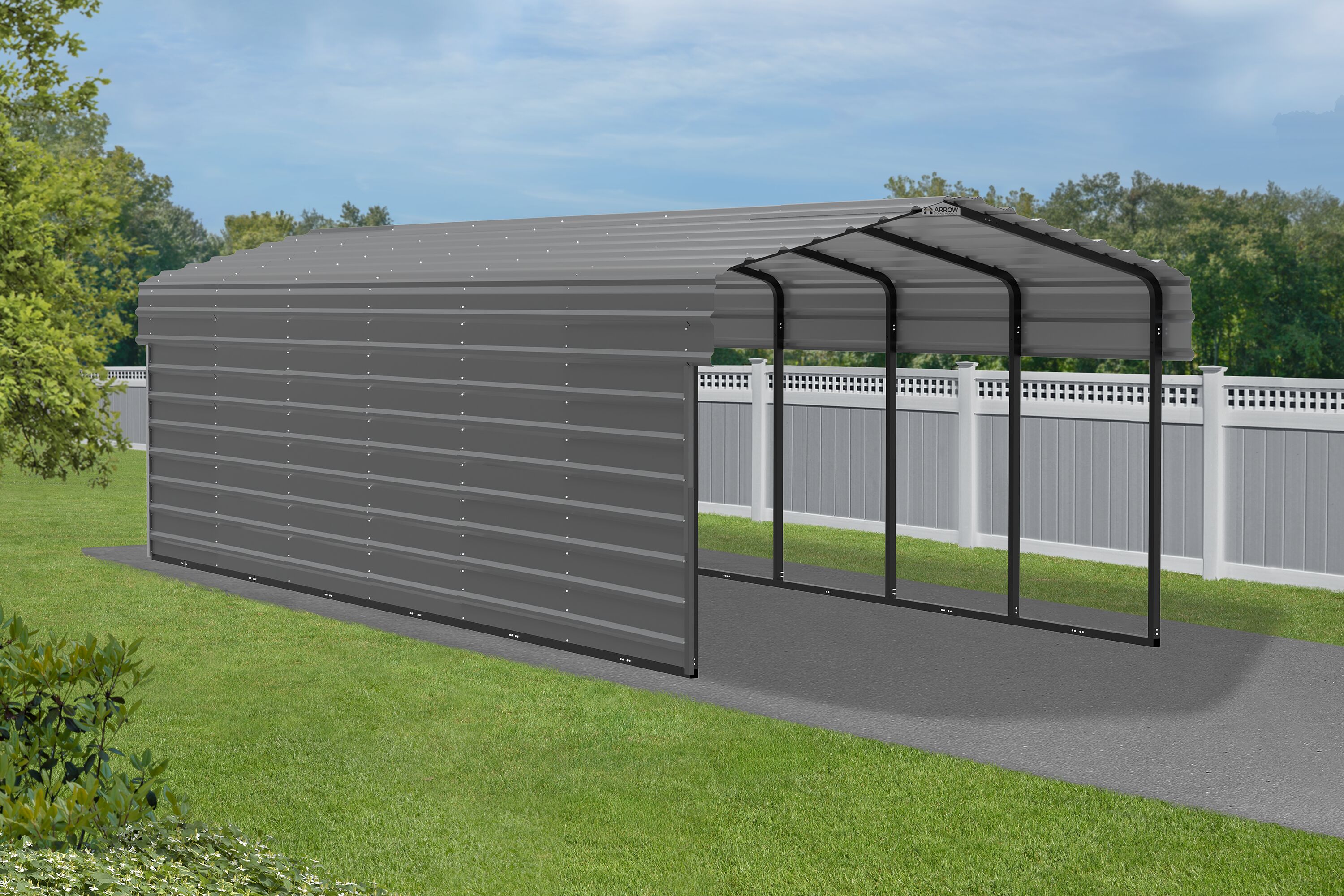 Charcoal Galvanized Steel Carport Kit with 1-Sided Enclosure, 10' x 29' x 7'