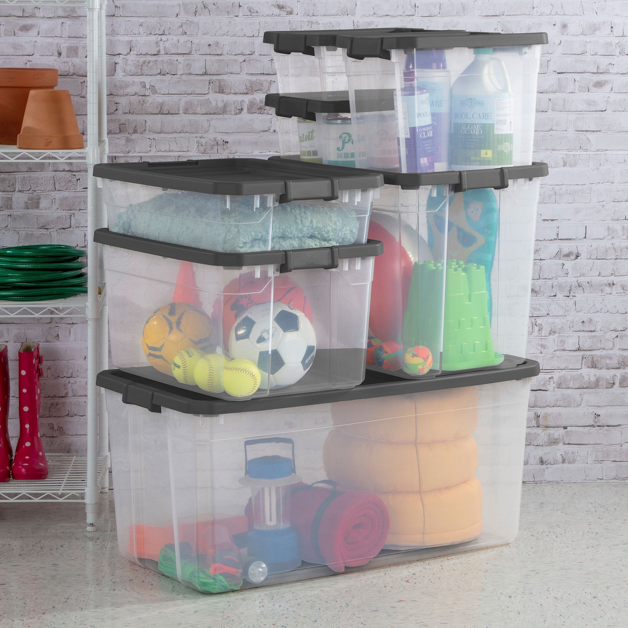 Homz 112 Quart Heavy Duty Modular Stackable Storage Containers, Clear, 4  Pack