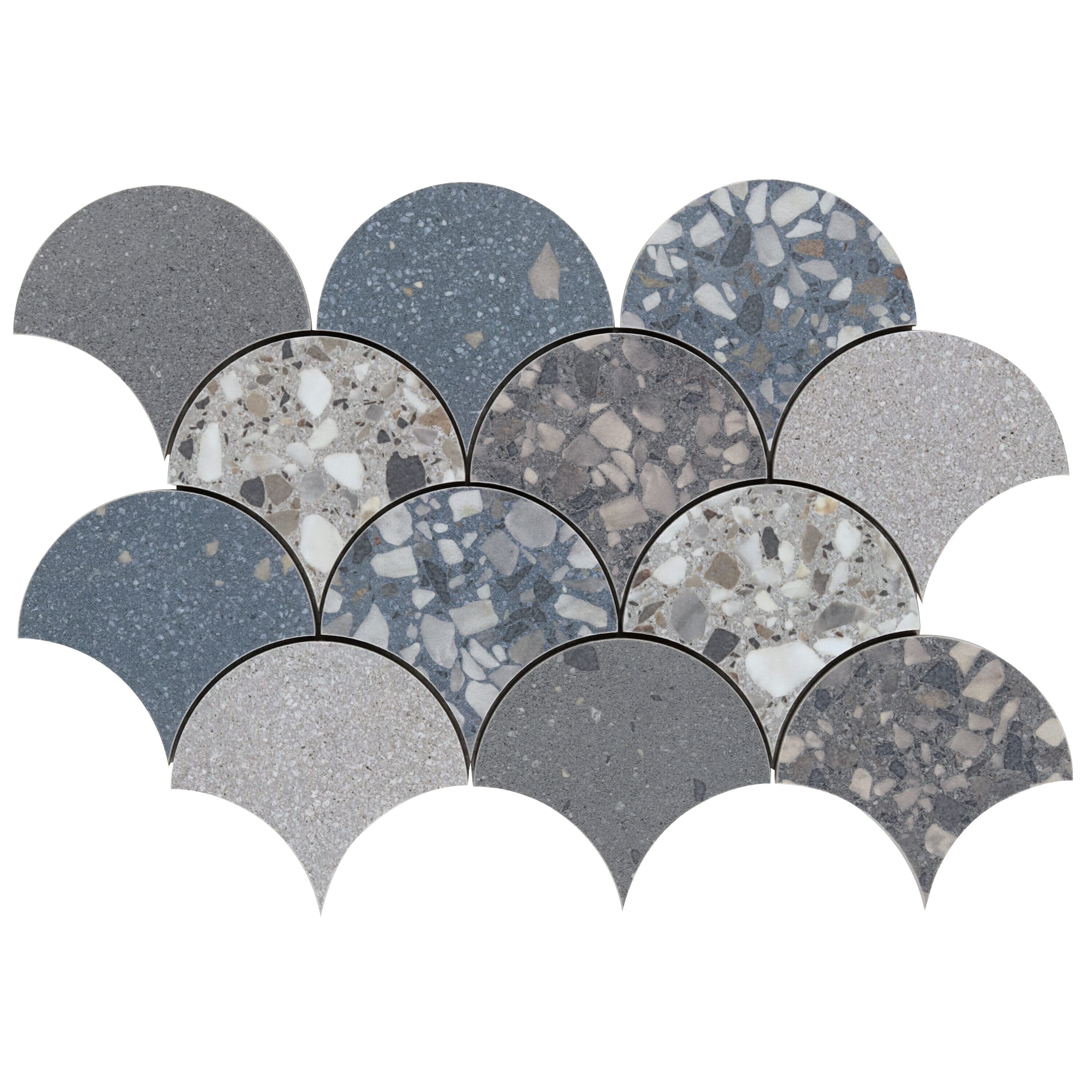 Artmore Tile EXT3RD109351 Mamba Fishscale Cool Blue Mix 5.7 in. x 6.49 in. Matte Porcelain Terrazzo Look Mosaic Floor and Wall Tile Sample