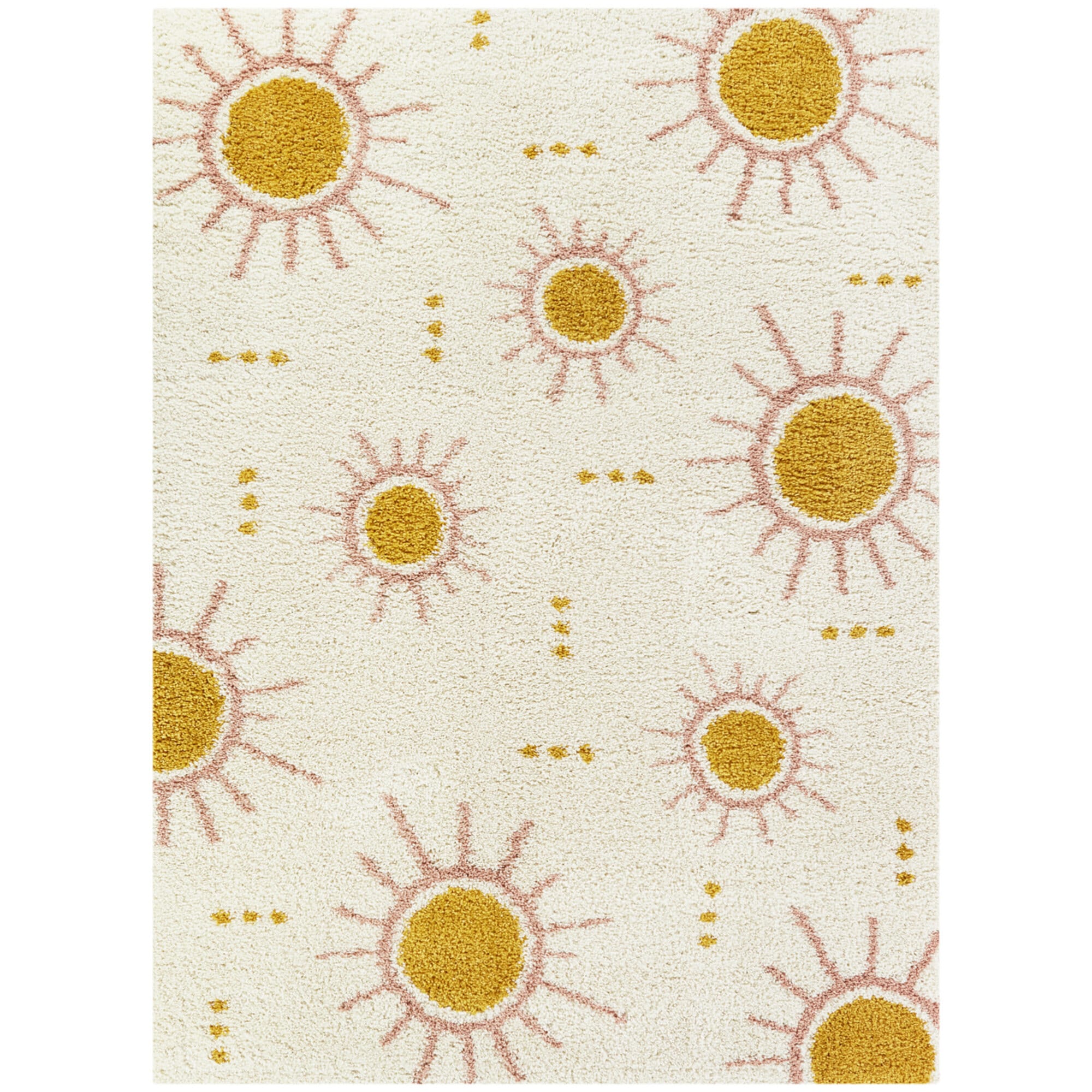 Cream and Yellow Sun Spot Kids' Rectangular Synthetic Rug 5' x 7'
