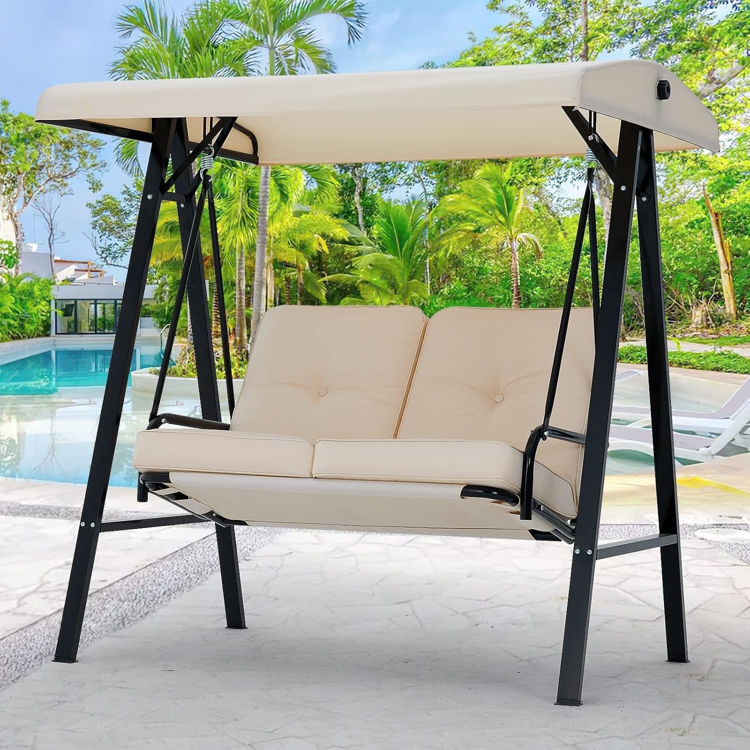 AECOJOY 19031BG-LS01 Swing 2 -person Beige Steel Outdoor Swing