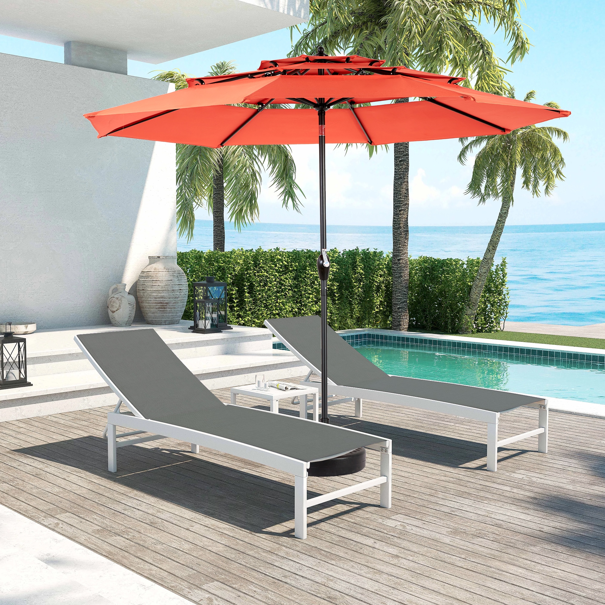 LOVMOR SF-Y-W640P234556 Aluminium 10ft 3 Tier Auto-tilt Umbrella Outdoor Patio Umbrella Market Table Pool Deck Umbrella in Orange (Base Not Included)