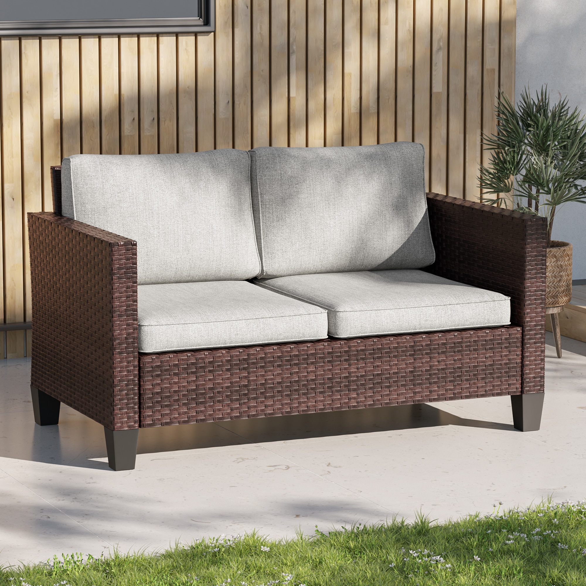 ACEGOSES LW-PS-115BLY-D1 Skytop 2 -Piece Wicker Patio Conversation Set with Gray Cushions