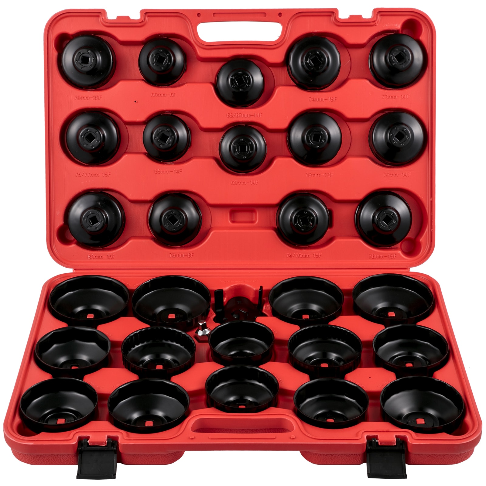 Mecale Oil Filter Socket Set 30-Piece Cup-Type Wrench Set 3/8 in Drive Steel for Auto Filter Removal Red