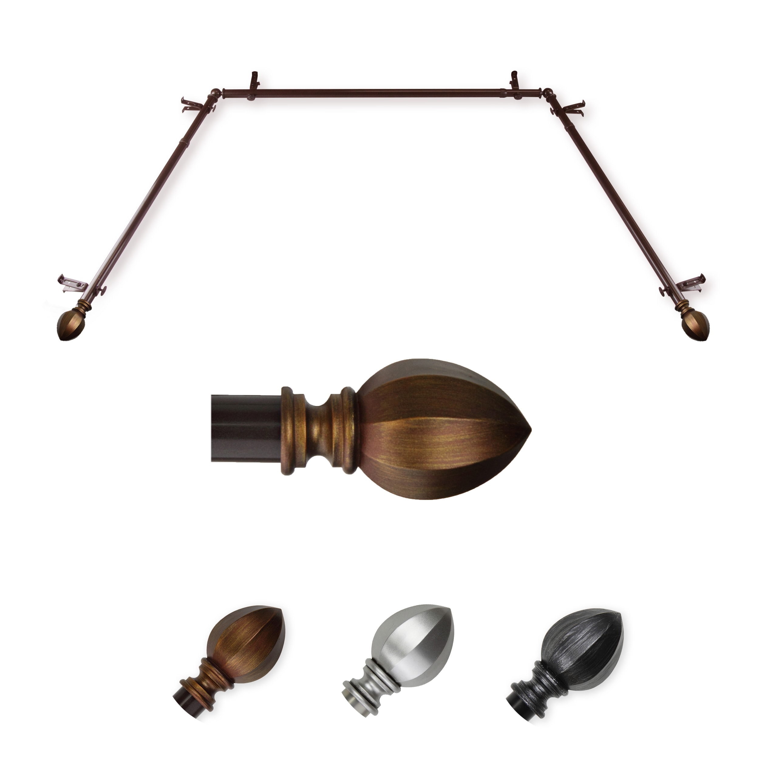 Hart & Harlow L-ABAY-18-7 Milton 13/16-in Bay Cocoa Steel Bay window curtain rod with Finials